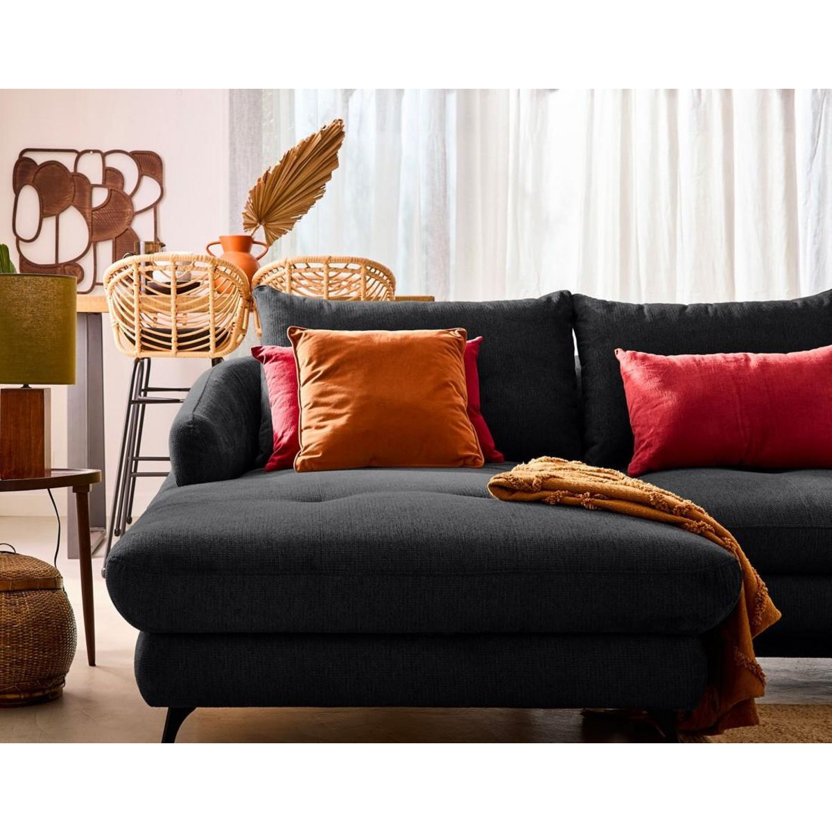 LISA DESIGN Ninon - canapé d'angle gauche 4 places convertible avec coffre en tissu texturé