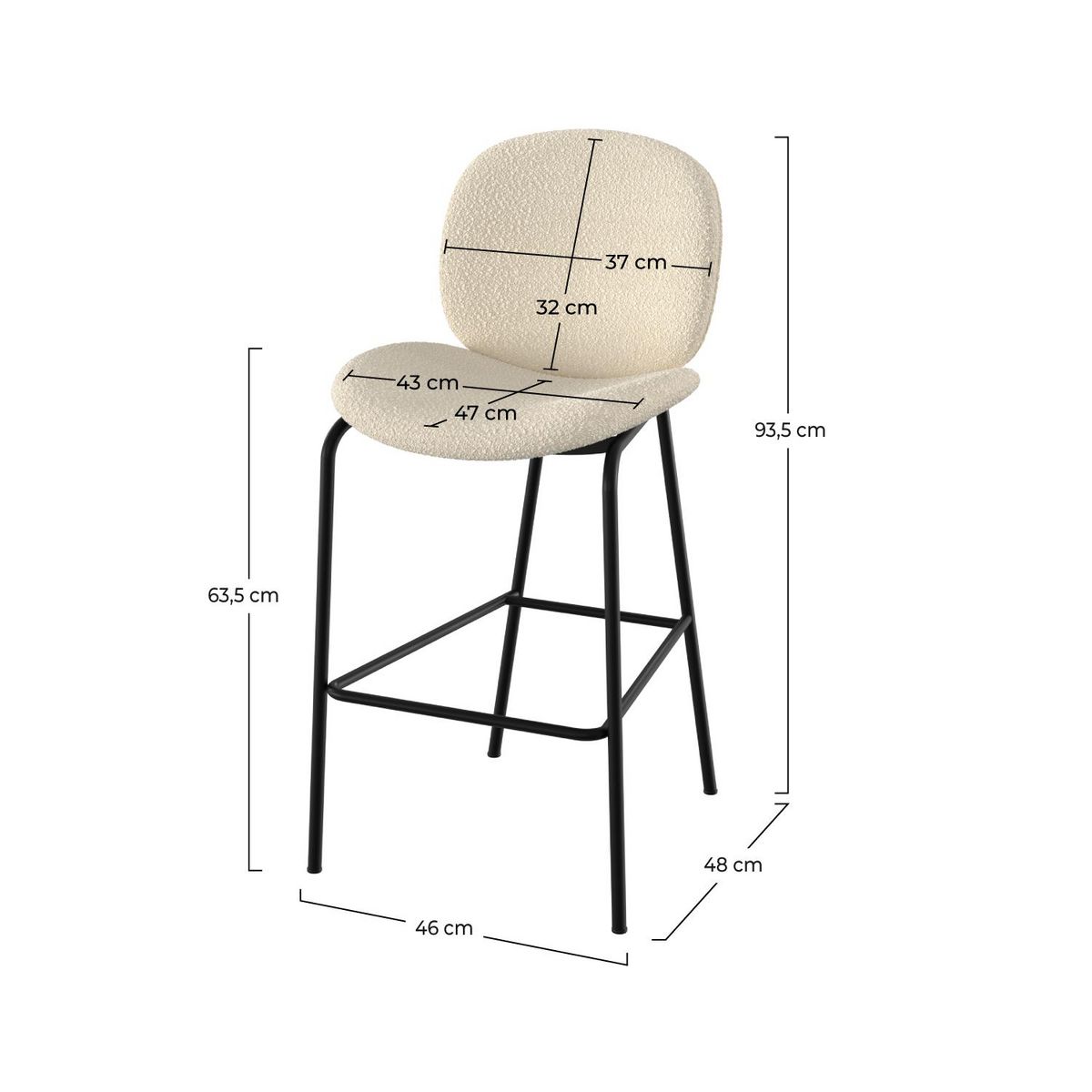 Rendez vous déco Lot de 2 chaises pour îlot central en tissu bouclé beige 63,5 cm - Iris