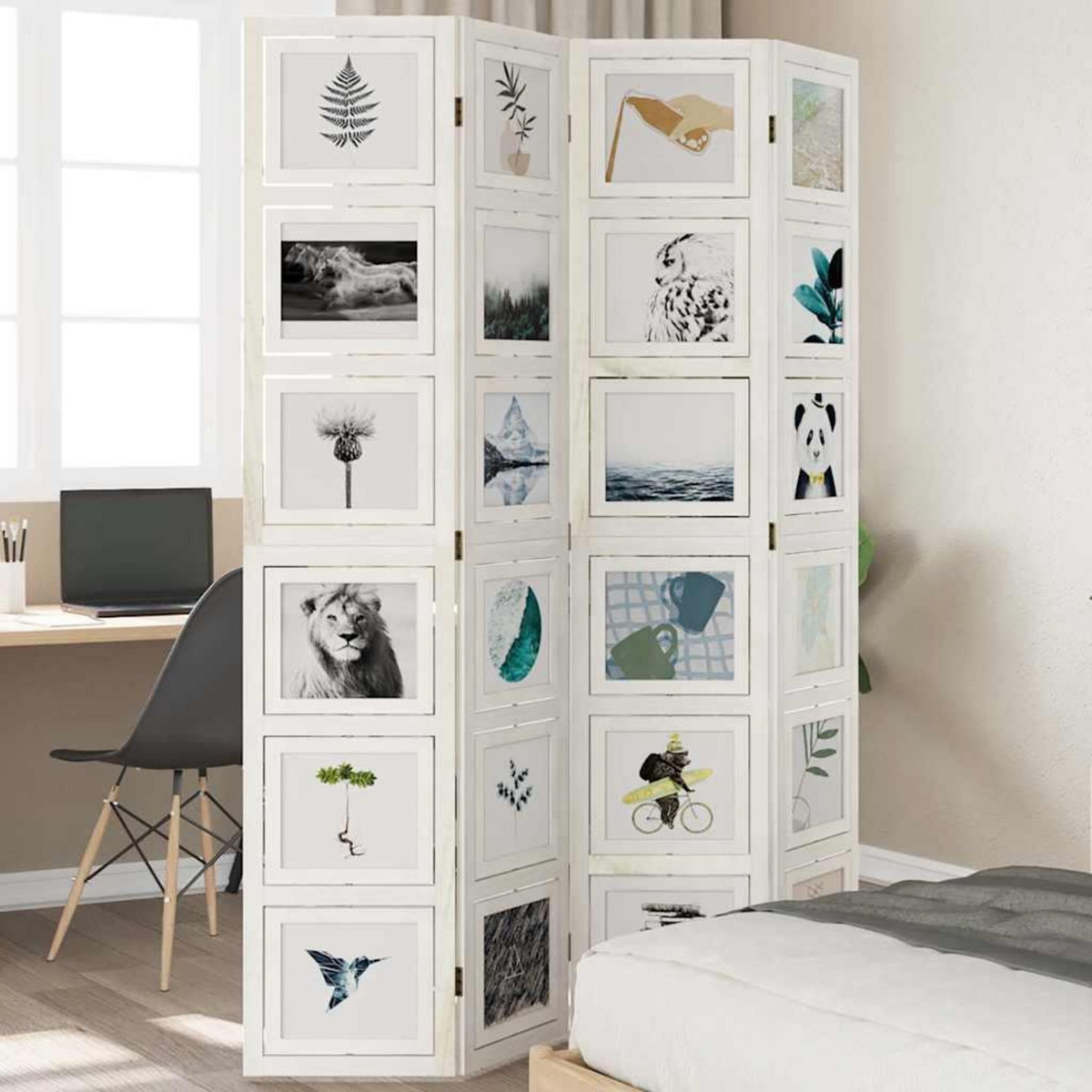 VIDAXL Cloison de separation 4 panneaux blanc bois de paulownia massif