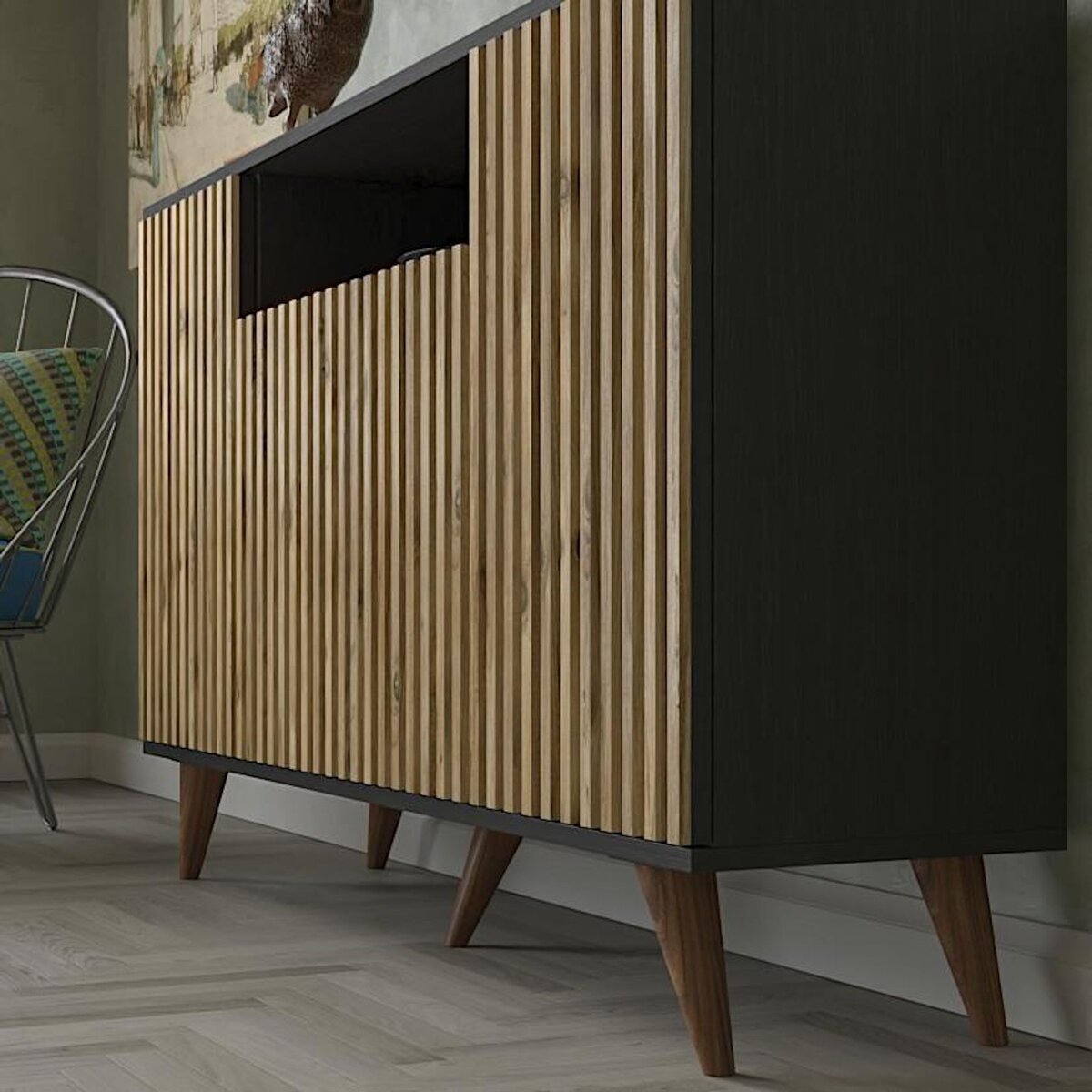 Habitat et Jardin Console en bois  FRN-9004-1  - 35 x 140 x 91 cm - Bois, Noir, Pin Atlantique