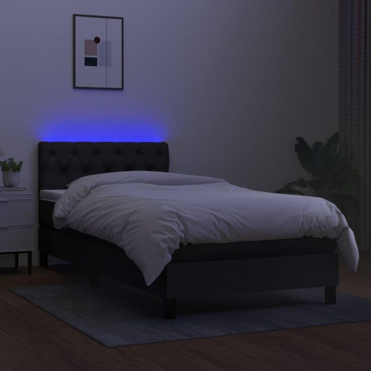 VIDAXL Sommier a lattes de lit avec matelas et LED Noir 80x200cm Tissu