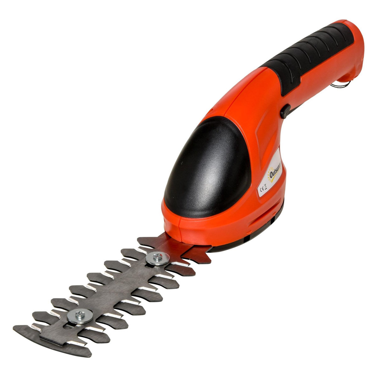 OUTSUNNY Outsunny Taille haie - mini taille haie portable avec batterie rechargeable - clé de sécurité, 2 lames - vitesse à vide 1100 tr/min - acier ABS rouge noir