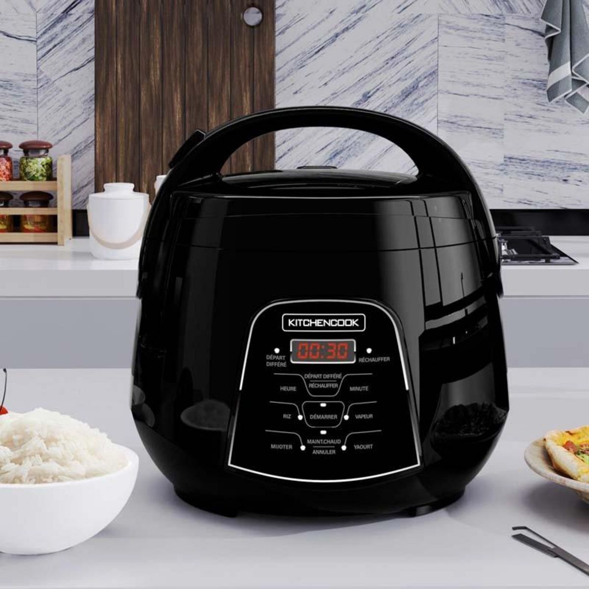 KITCHENCOOK Kitchencook - Cuiseur à Riz 2.2l - Panier Vapeur Intégré - 400w - 4 Menus De Cuisson Automatique - Départ Différé - Noir