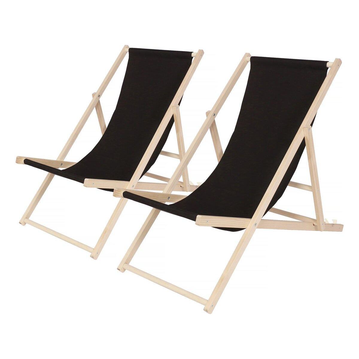 Habitat et Jardin Lot de 2 transat en bois  Chilienne  - 107 x 56.5 x 81 cm - Noir