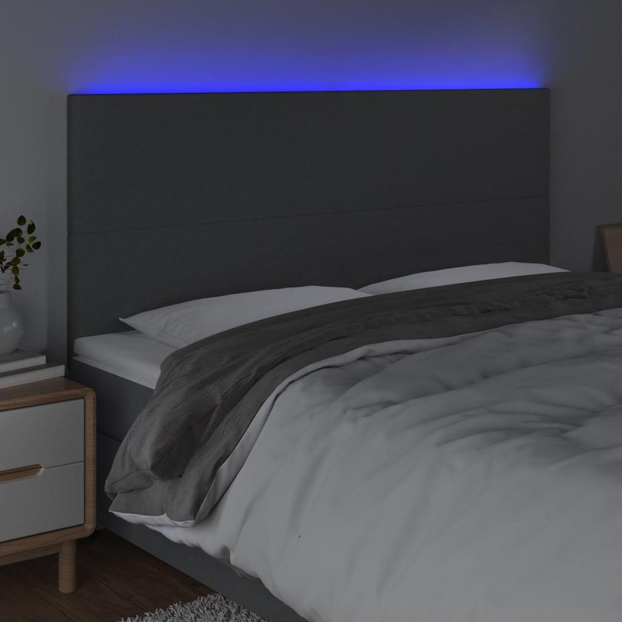 Voir la diapositive 3 : VIDAXL Tete de lit a LED Gris fonce 200x5x118/128 cm Tissu