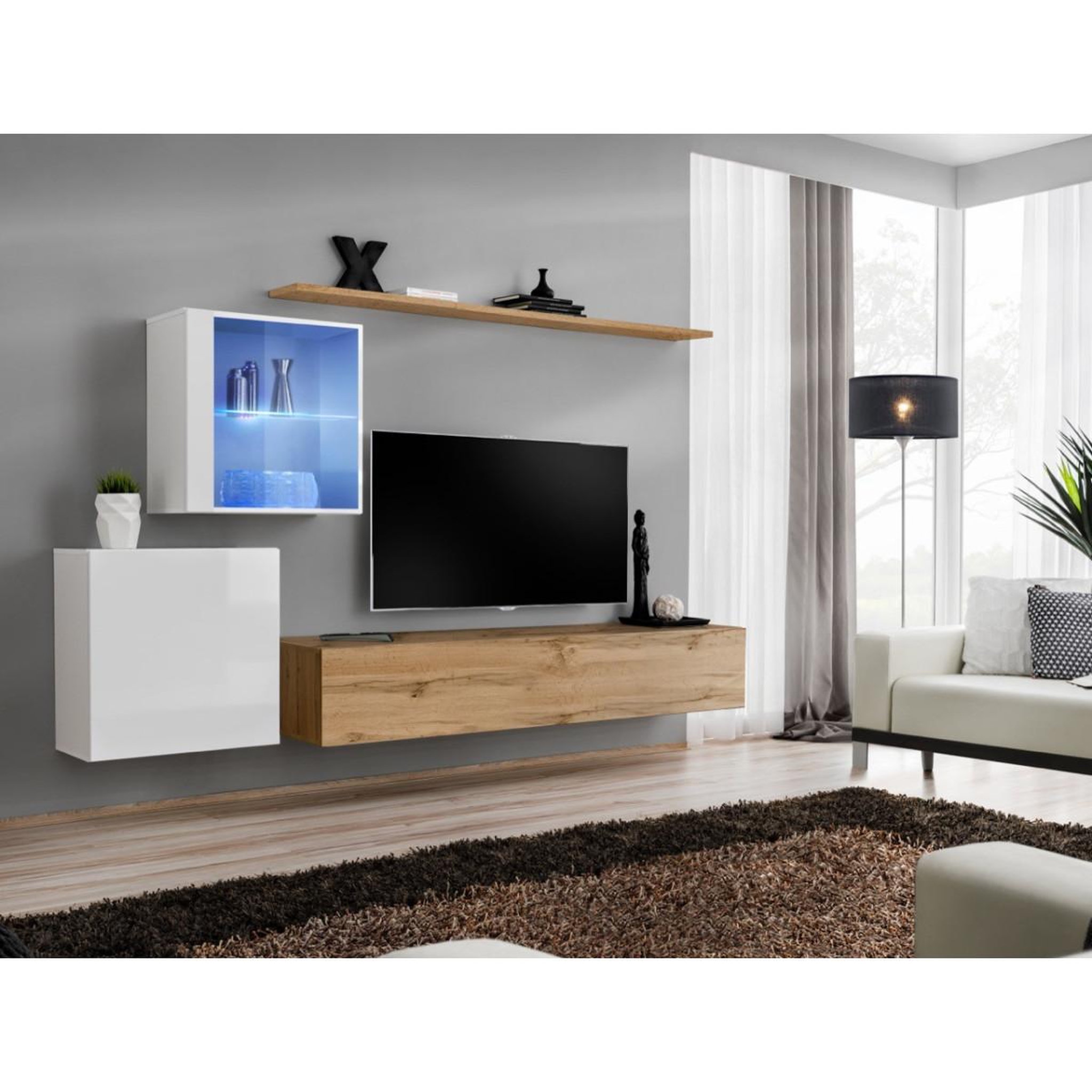 Voir la diapositive 2 : Paris Prix Meuble tv mural design  switch xv  260cm naturel & blanc
