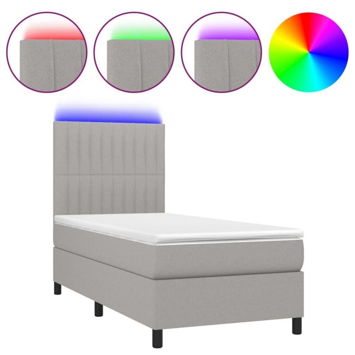 VIDAXL Sommier a lattes de lit avec matelas et LED Gris clair 80x200cm