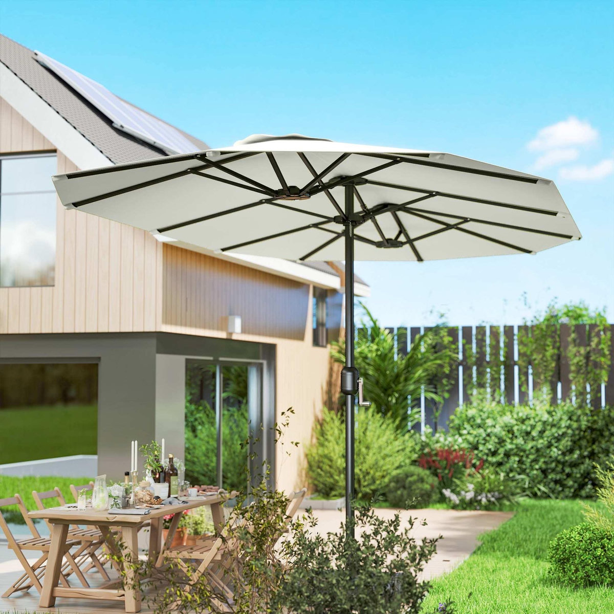 OUTSUNNY Parasol de jardin double XXL manivelle UV50+ housse de protection incluse crème