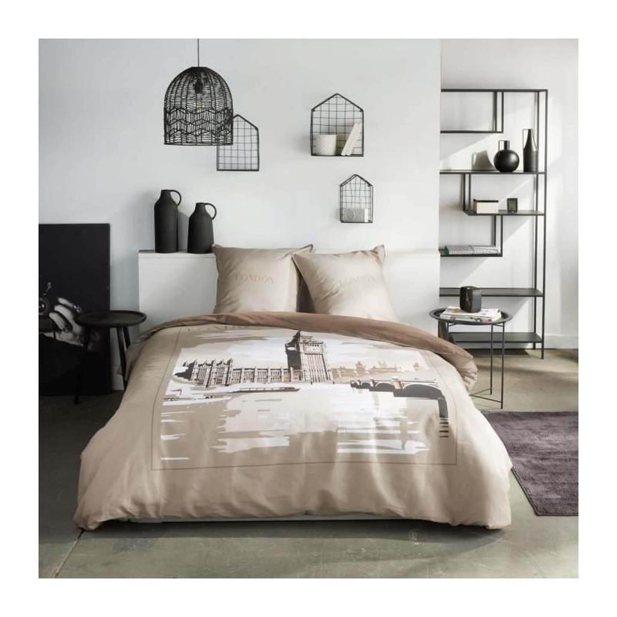 Today Parure de lit - TODAY - JAVA - 2 personnes - 240x220 cm - Coton - Imprimé London - Beige