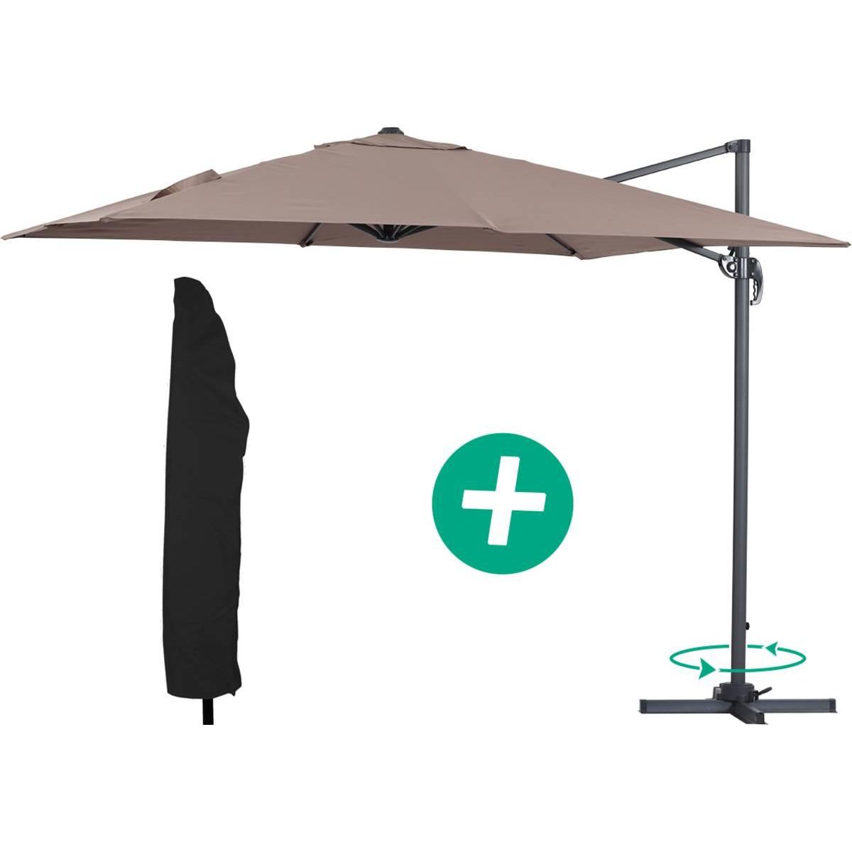 Habitat et Jardin Parasol jardin déporté Alu  Sun 3  - Carré - 3 x 3 m - Taupe + housse de protection