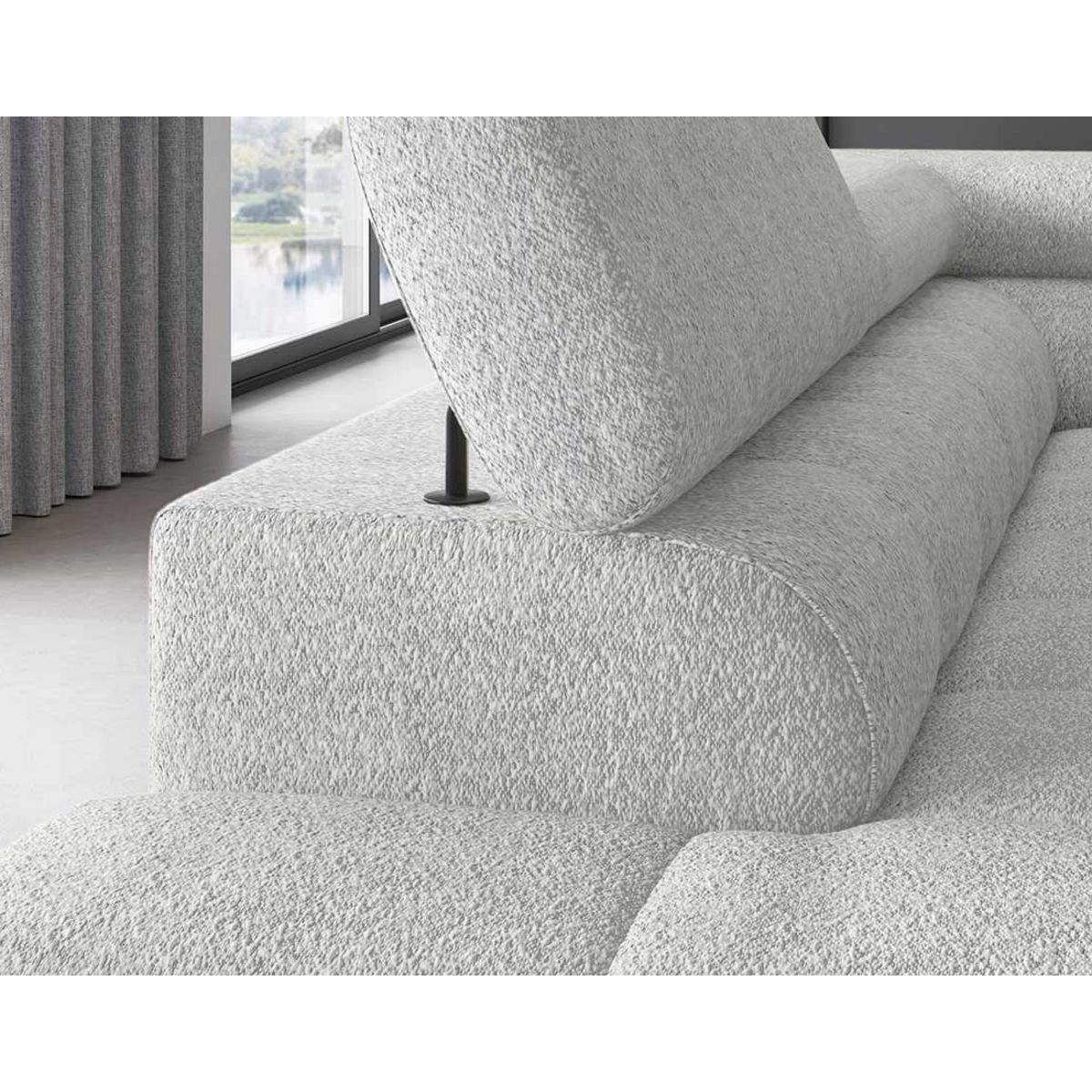 BEST MOBILIER Elisa - canapé d'angle gauche 5 places convertible avec coffre et têtières réglables en tissu bouclette