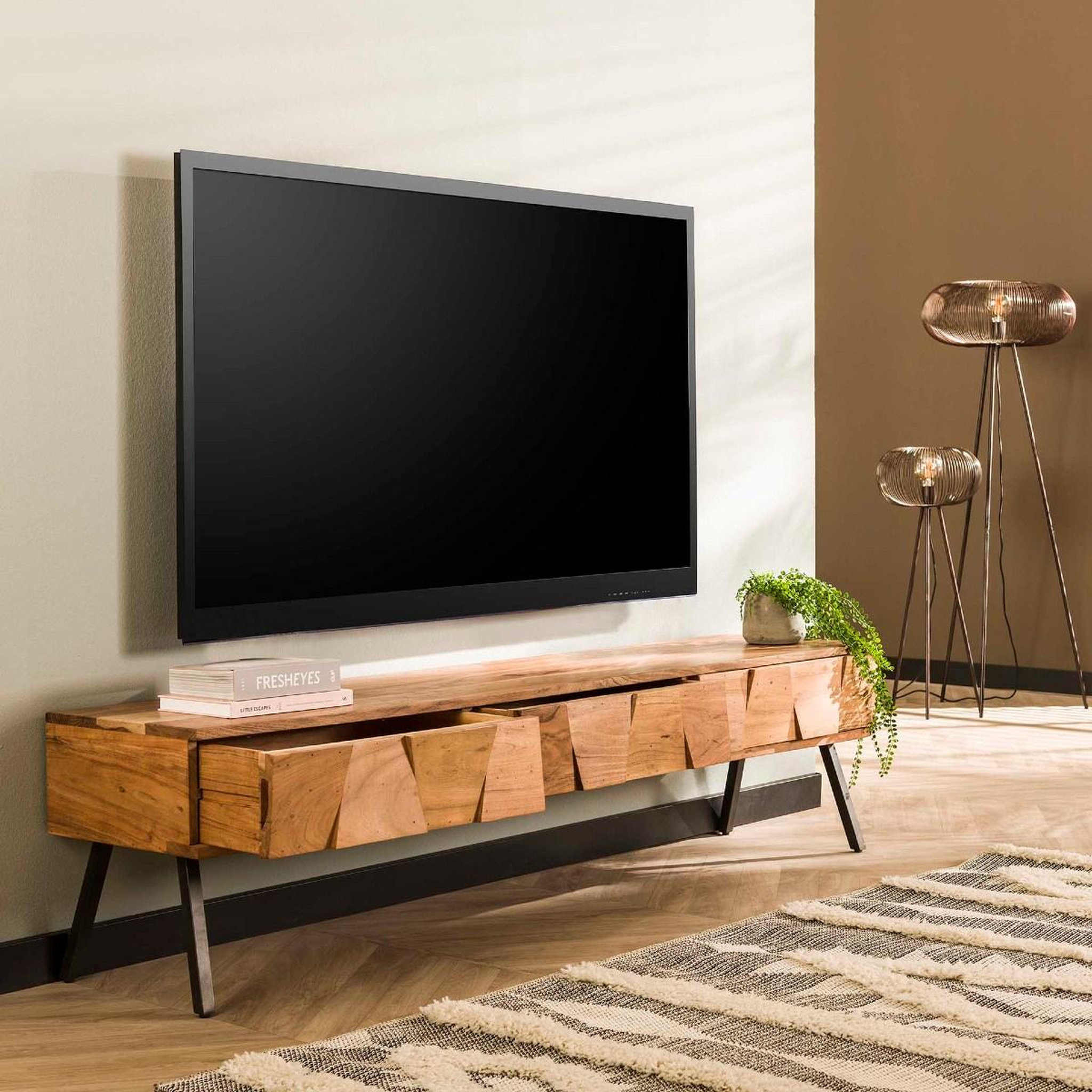 Voir la diapositive 3 : JLC KREATION Meuble tv en bois d'acacia massif 180cm dino