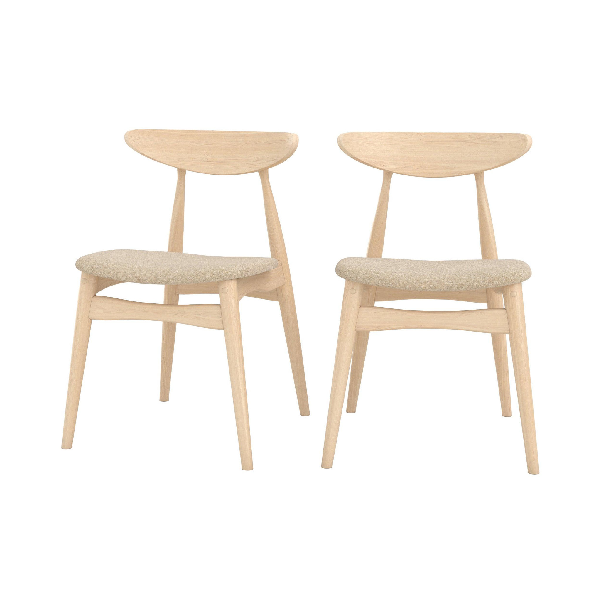 MAISON PAVANE Lot de 2 chaises en tissu beige et bois d'hévéa-josette