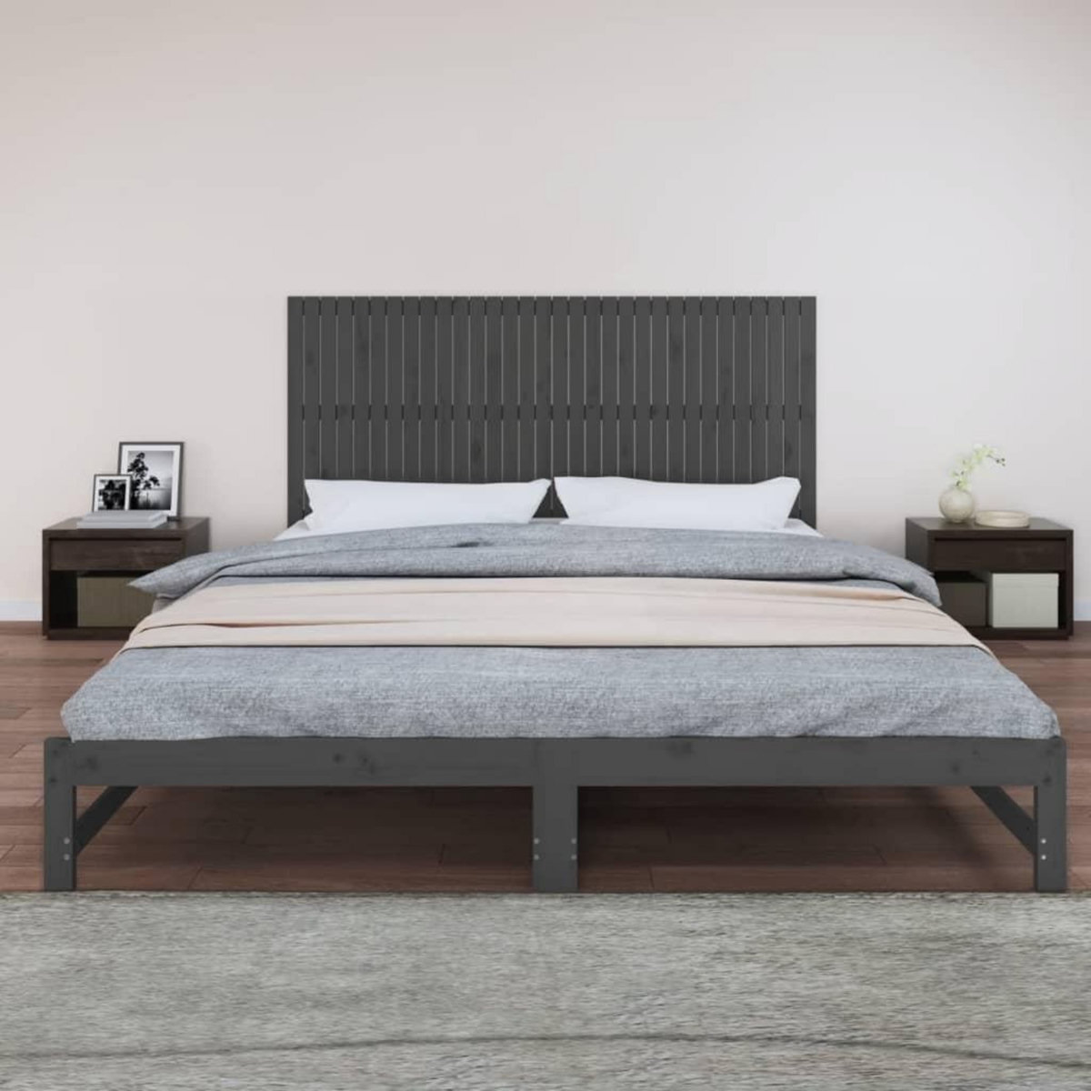 VIDAXL Tete de lit murale Gris 204x3x90 cm Bois massif de pin