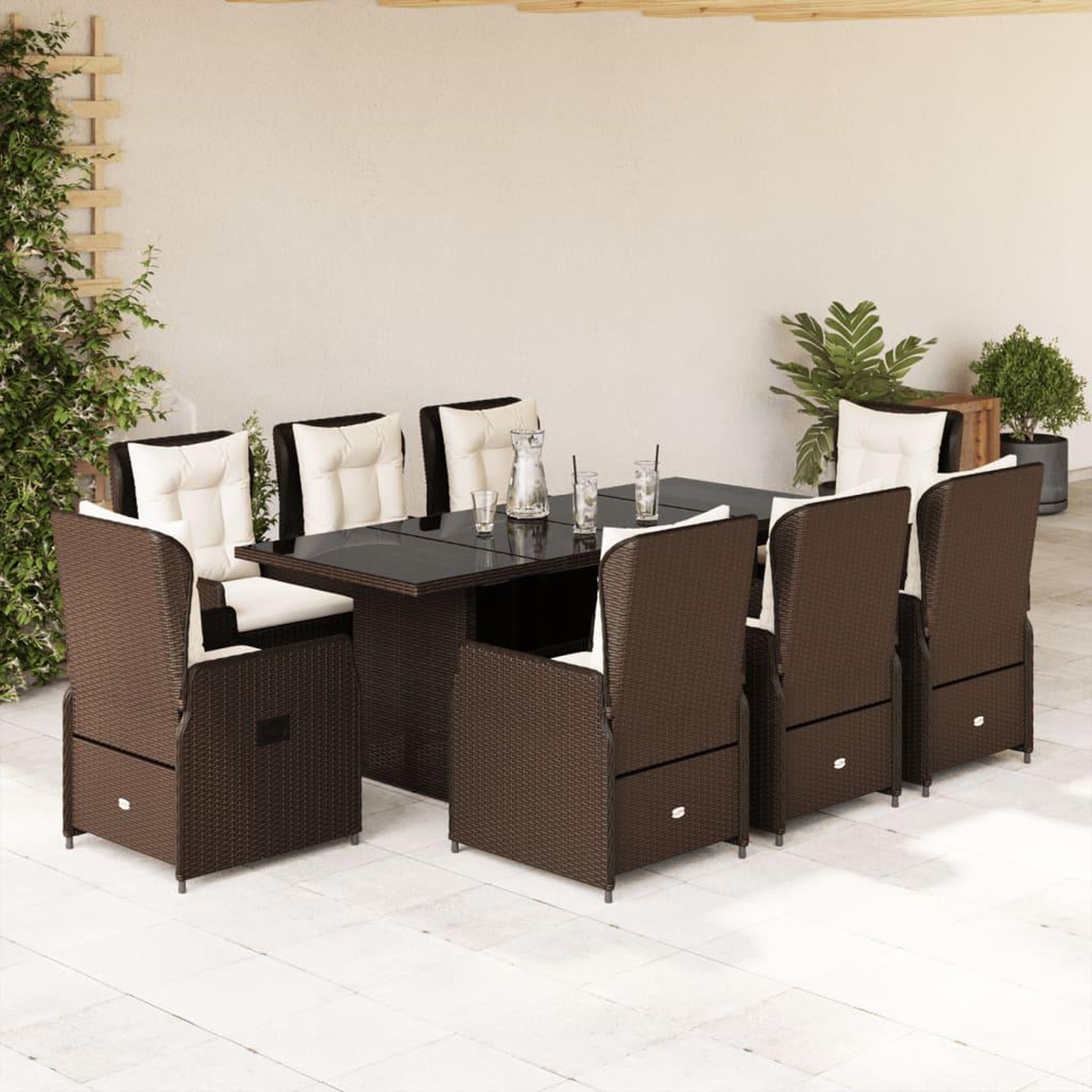 VIDAXL Ensemble a manger de jardin et coussins 9 pcs marron poly rotin