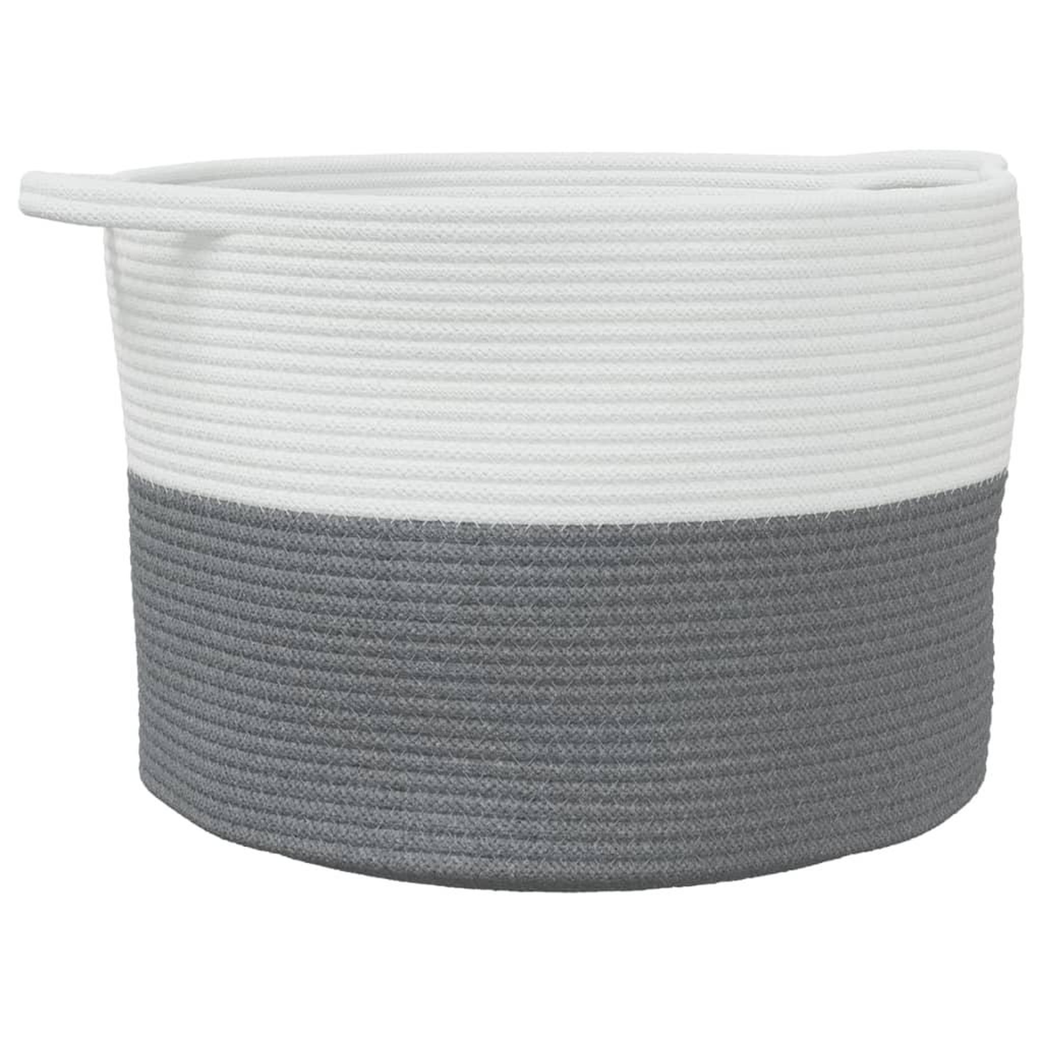 Voir la diapositive 2 : VIDAXL Panier a linge gris et blanc Ø55x36 cm coton