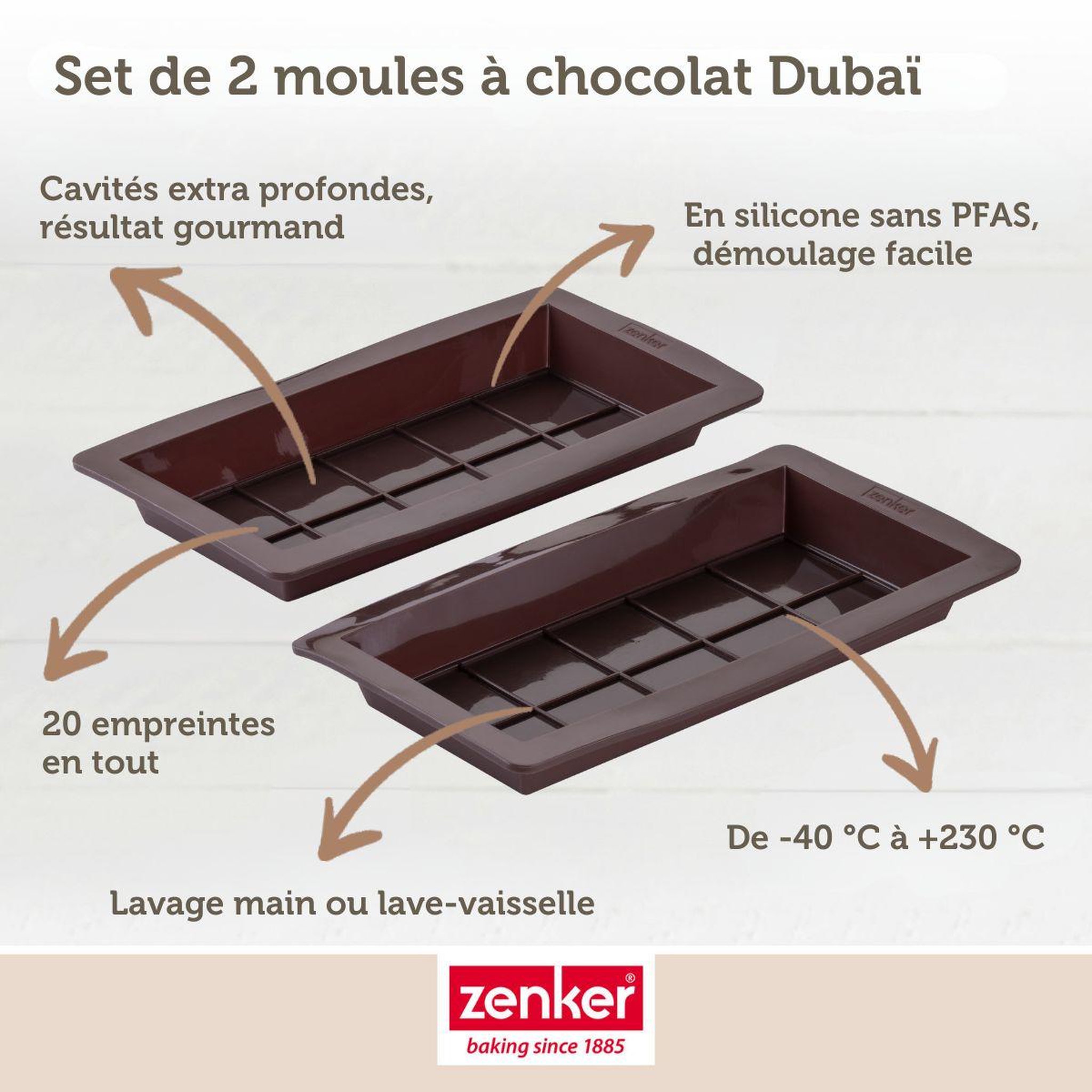 Voir la diapositive 5 : ZENKER Deux moules à tablettes chocolat de dubaï en silicone zenker special creative