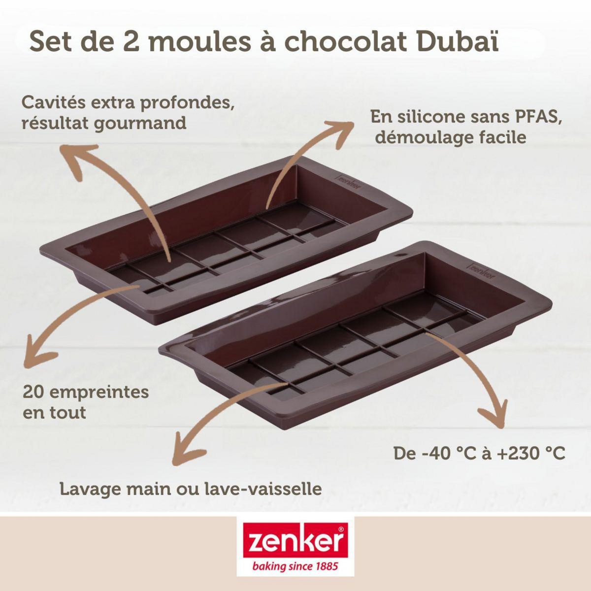 ZENKER Deux moules à tablettes chocolat de Dubaï en silicone Zenker Special Creative