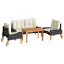Voir la diapositive 2 : VIDAXL Salon de jardin 4 pcs et coussins Resine tressee et bois massif