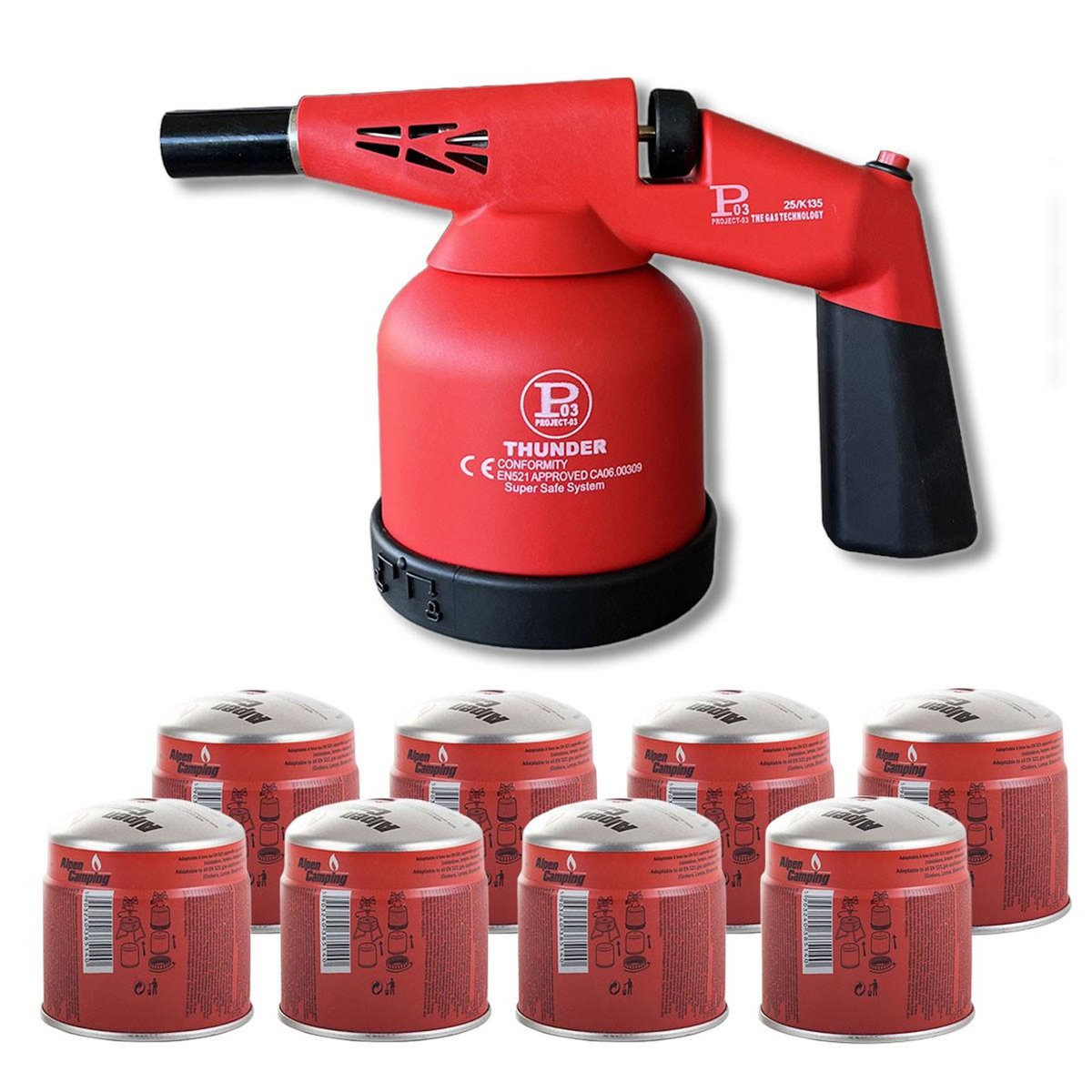 Proweltek Lampe à souder à gaz 1760W + 8 Cartouches gaz Utilisation à 360°- Chalumeau à gaz Allumage électronique à batterie PROWELTEK