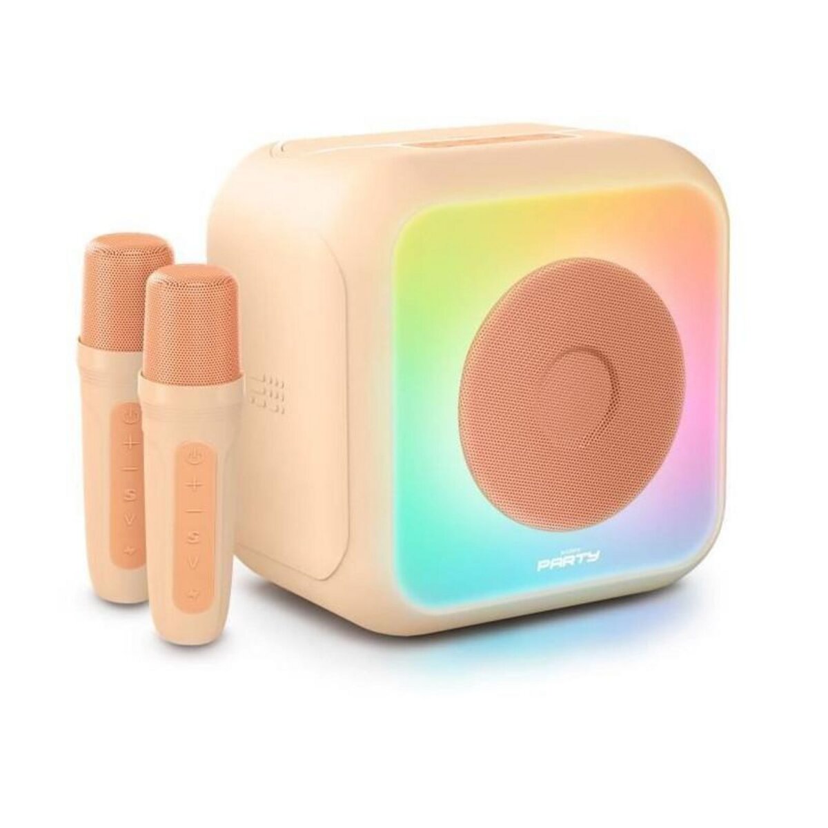 BIGBEN PARTY Enceinte karaoké lumineuse - BIGBEN - Peche - Bluetooth, 30W, 2 micros sans fil USB-C, Égaliseur, Batterie Li-on
