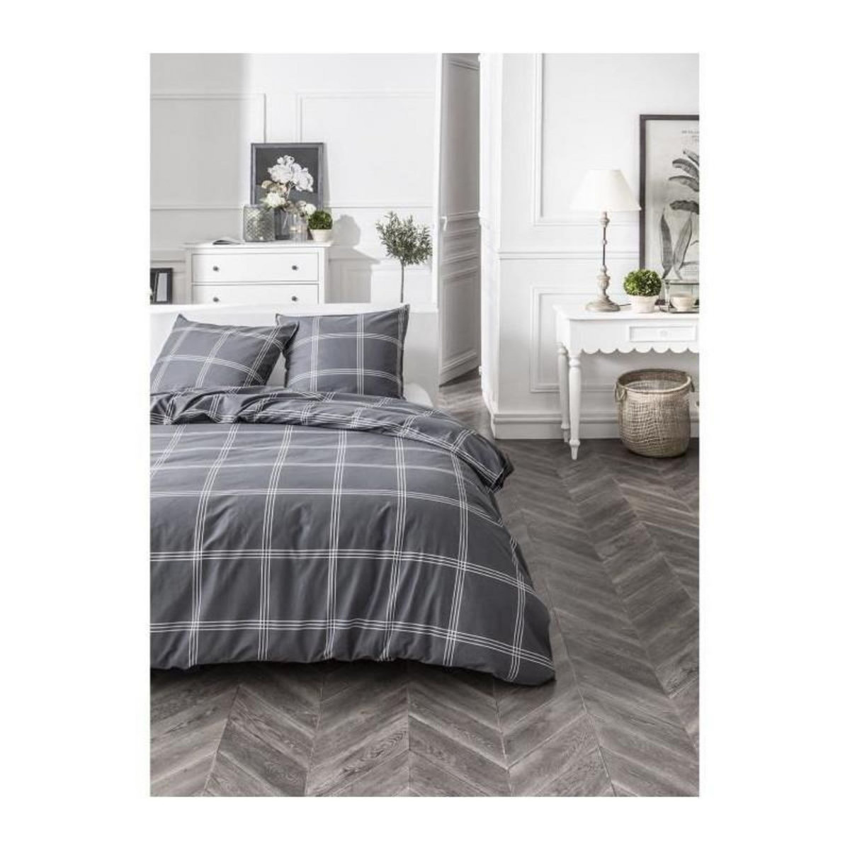 Today TODAY Parure de lit Mawira 1.8 - 1 housse de couette 240 x 260 cm et 2 taies doreiller 63 x 63 cm - 100% coton - Gris TODAY