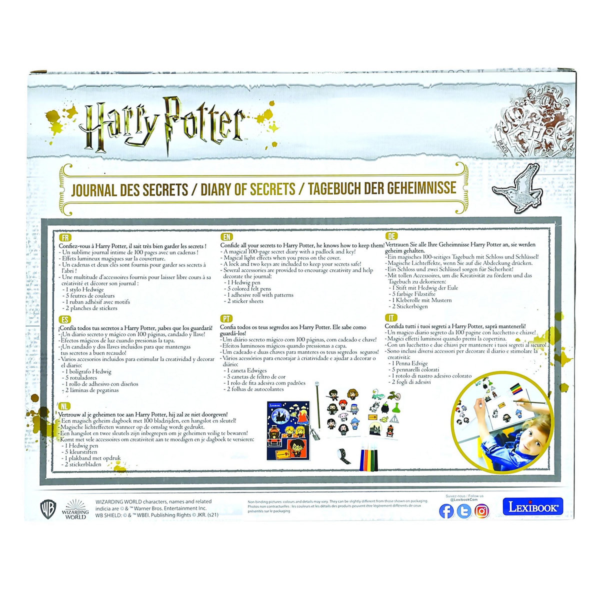 Lexibook Journal Intime Electronique Harry Potter avec effets lumineux et accessoires (stickers, stylo en forme de baguette magique, feutres, ruban adhésif)