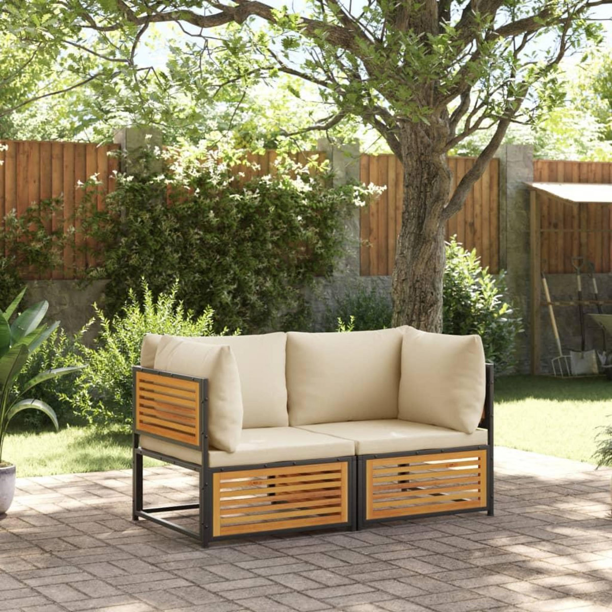 VIDAXL Salon de jardin avec coussins 2 pcs bois massif acacia