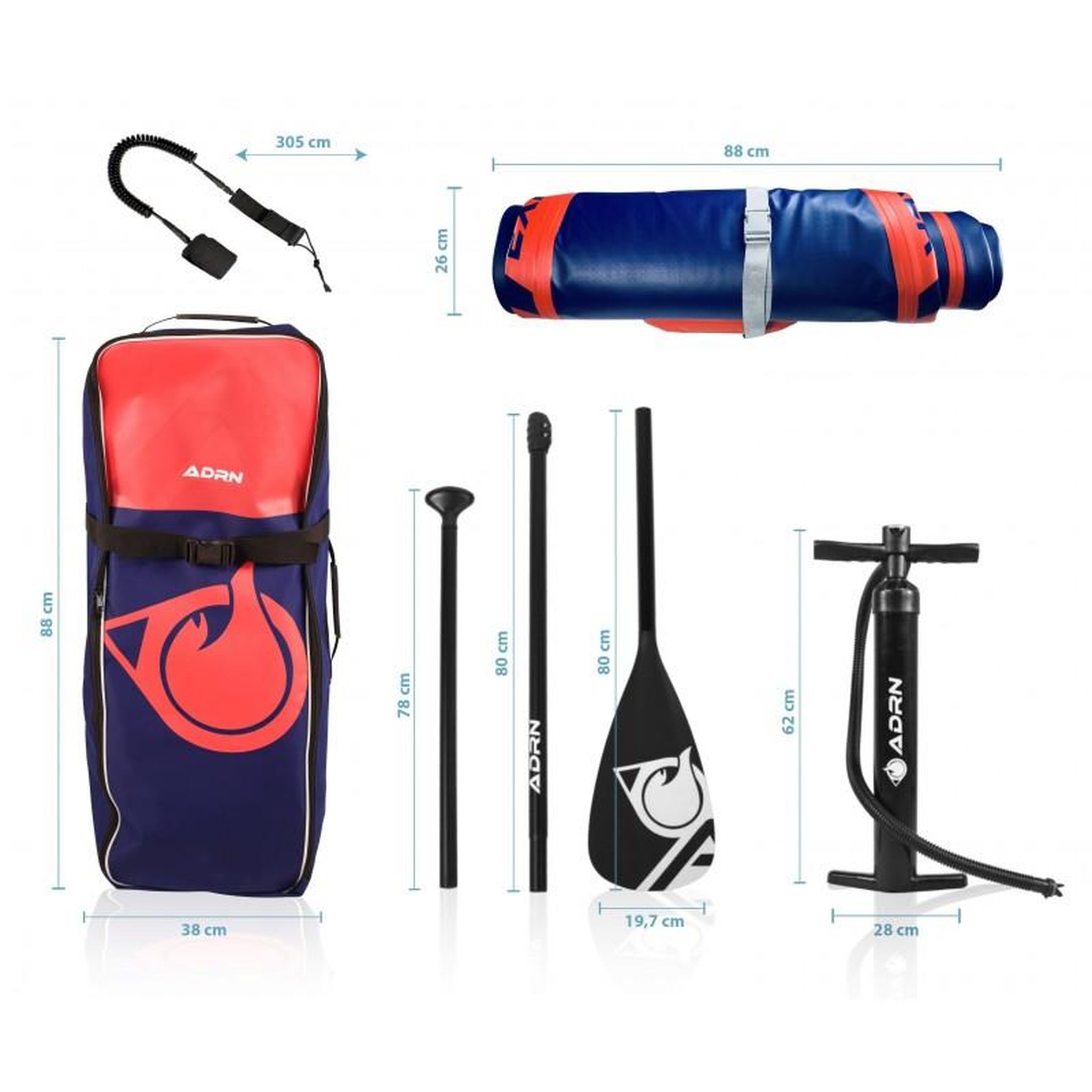 Voir la diapositive 5 : ADRENALIN Paddle Gonflable EXPLORER 10'8 32'' 6'' (325x81x15cm) avec Pompe, Pagaie, Leash et Sac de transport