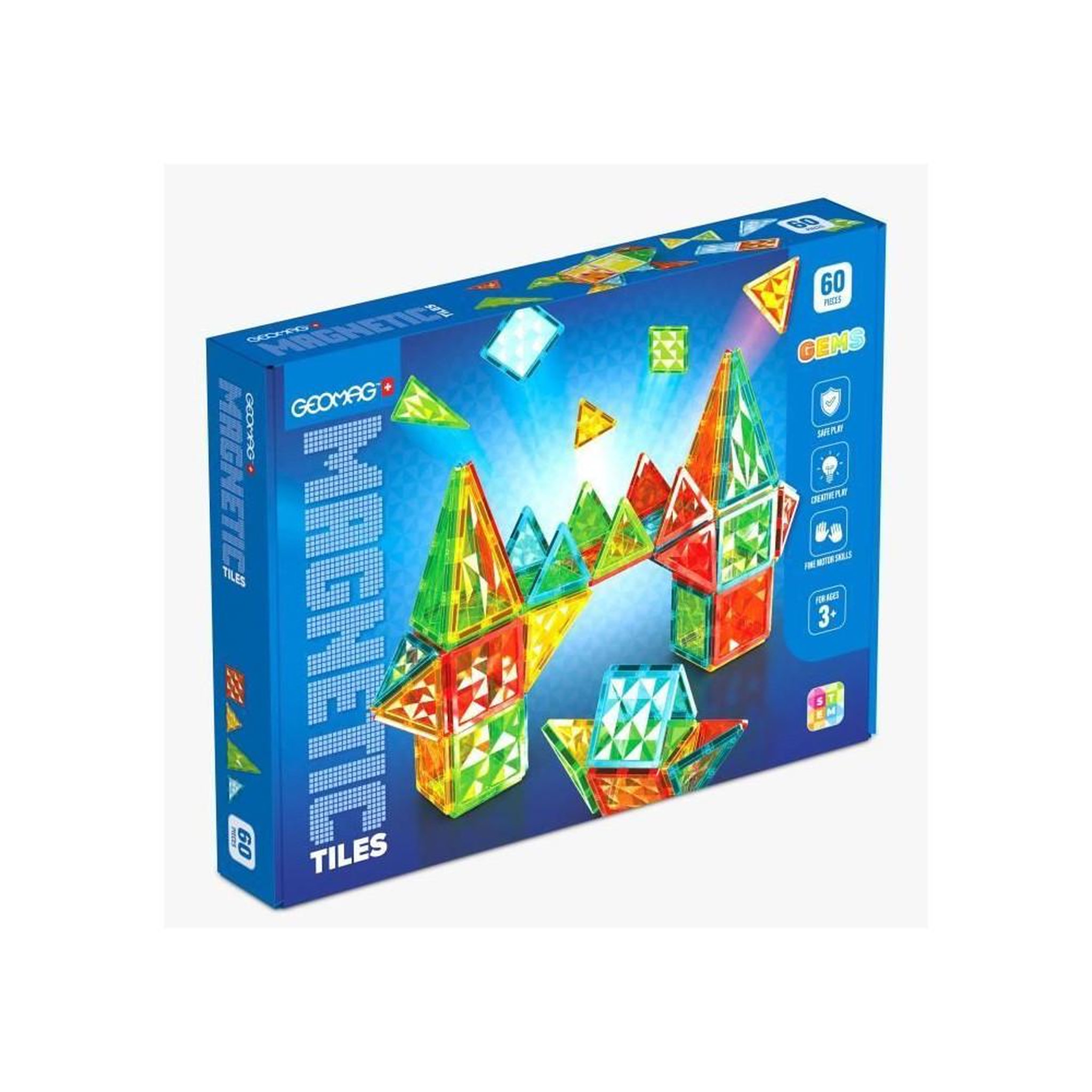 Geomag Tuiles magnétiques - GEOMAG - Tiles Gems - 60 pieces - Effet cristal - Des 3 ans