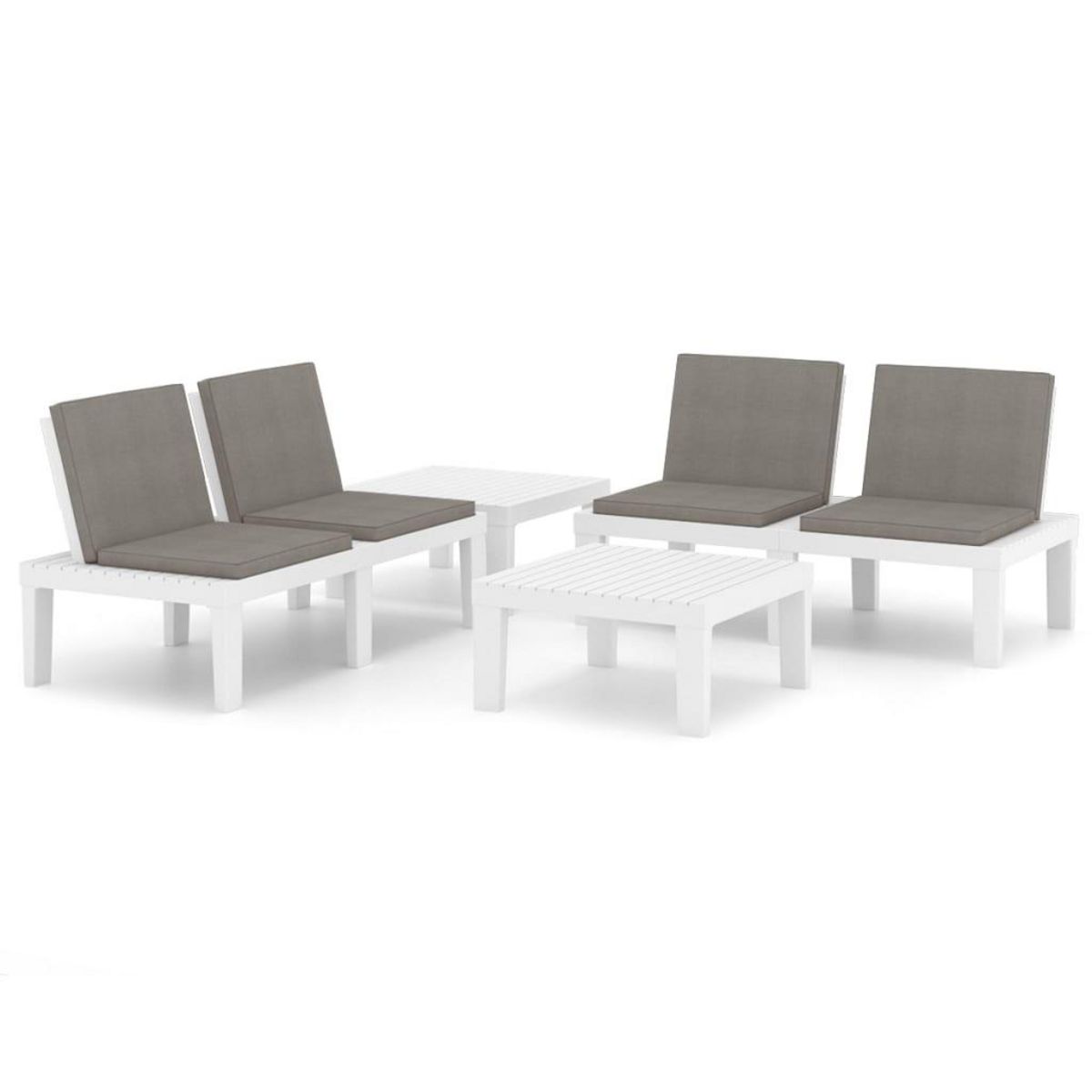 VIDAXL Salon de jardin 4 pcs avec coussins Plastique Blanc