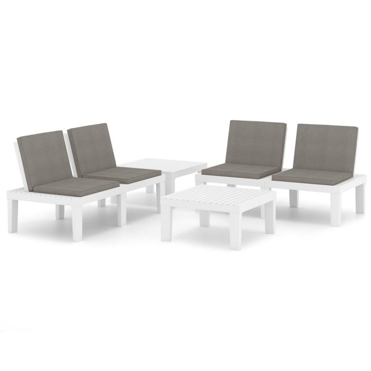 VIDAXL Salon de jardin 4 pcs avec coussins Plastique Blanc