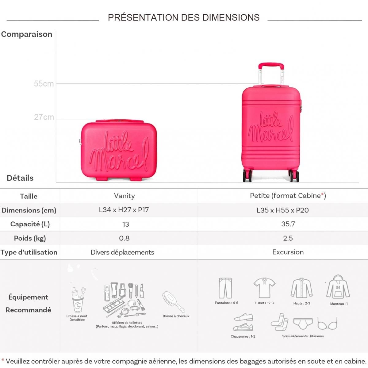 Little Marcel Lot valise cabine 55cm plus un vanity rigide