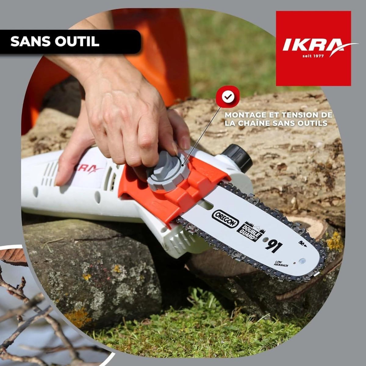 Ikra Élagueuse télescopique électrique 750W Guide Chaîne OREGON Extensible jusqu'à 4m Lubrification automatique Ikra