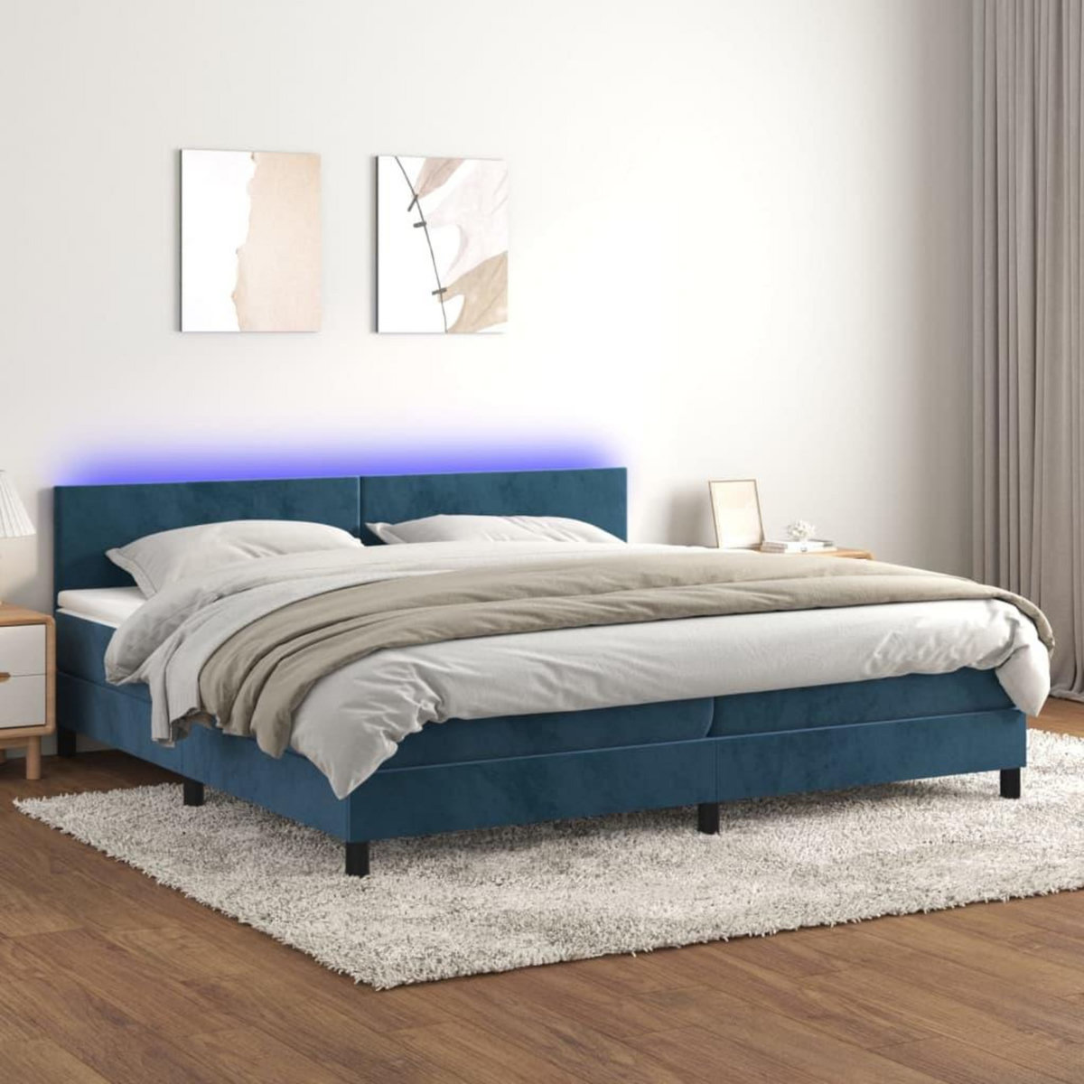 VIDAXL Sommier a lattes de lit avec matelas LED Bleu fonce 200x200 cm