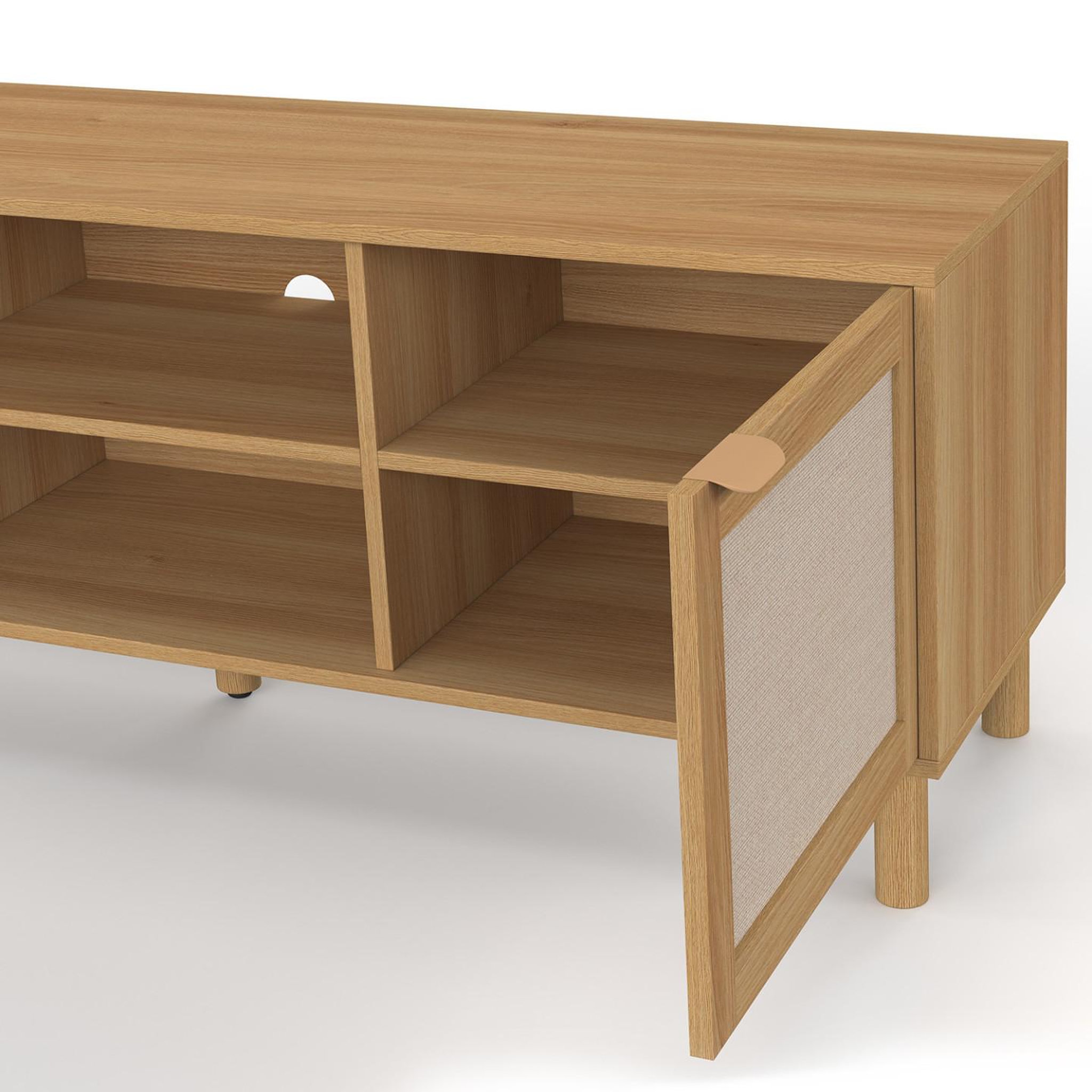 Voir la diapositive 6 : ID MARKET Meuble tv 140 cm robin 2 portes bois et tissu effet lin