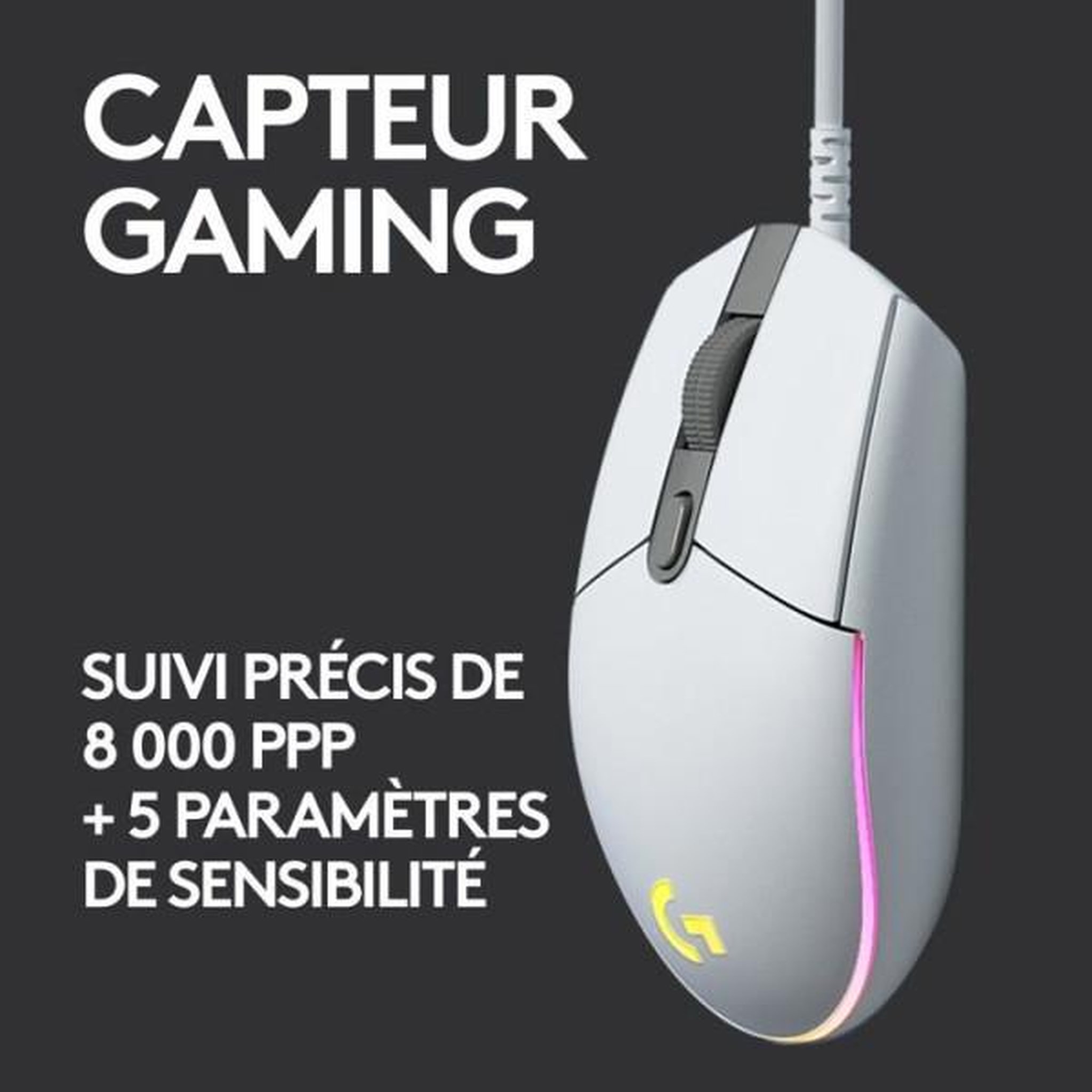 Voir la diapositive 3 : LOGITECH G Souris gamer - Filaire - Logitech G - G203 - Blanc