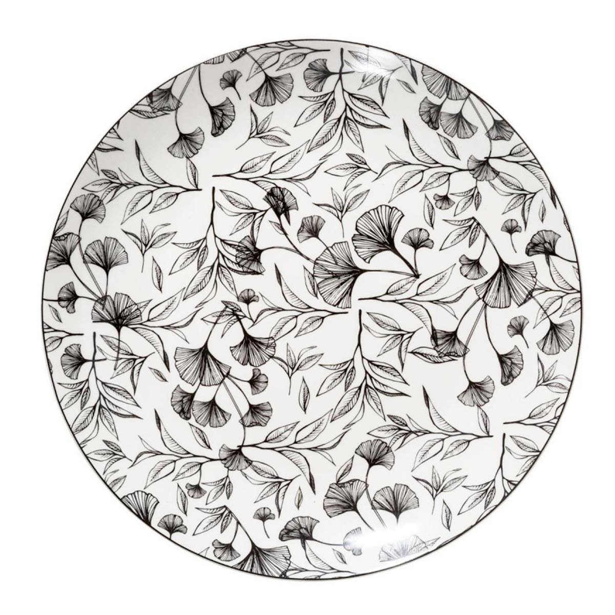 SECRET DE GOURMET Lot de 6 Assiettes Plates  Black Floral  27cm Noir