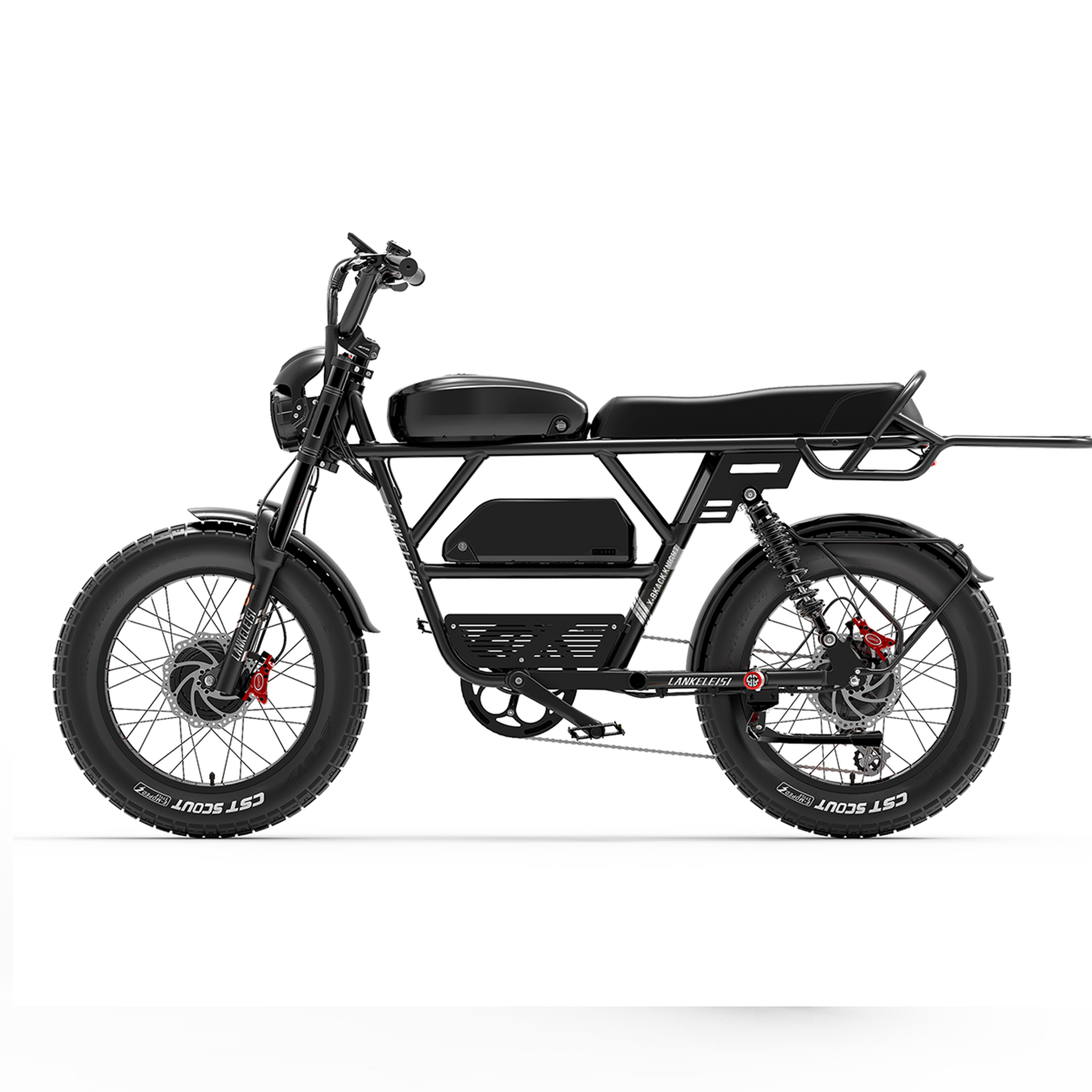 Voir la diapositive 2 : LANKELEISI Vélo électrique LANKELEISI X-Black Knight, style moto, double moteur, double batterie Samsung 48 V 45 Ah