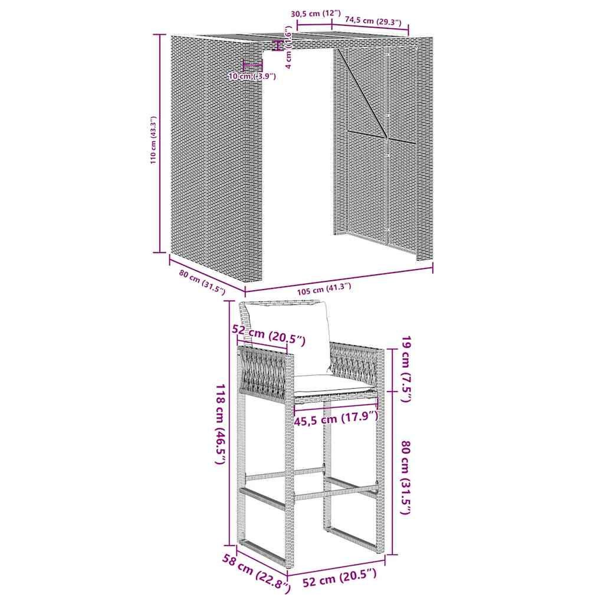 Voir la diapositive 6 : VIDAXL Ensemble de bar de jardin 3 pcs et coussins gris resine tressee