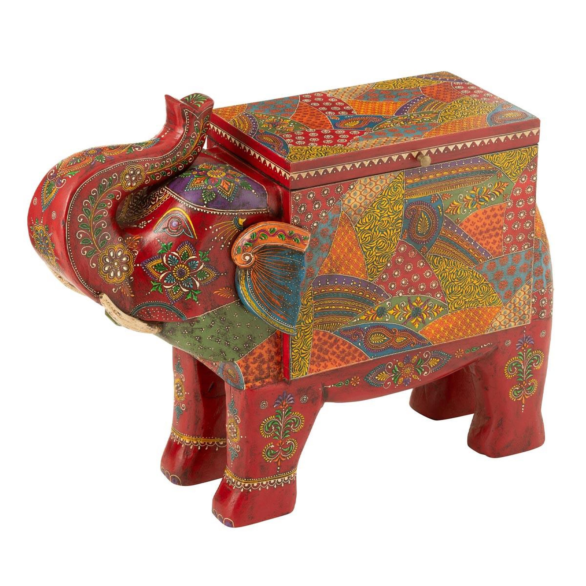 J-LINE Coffre Éléphant en Bois  Delhi  79cm Multicolore