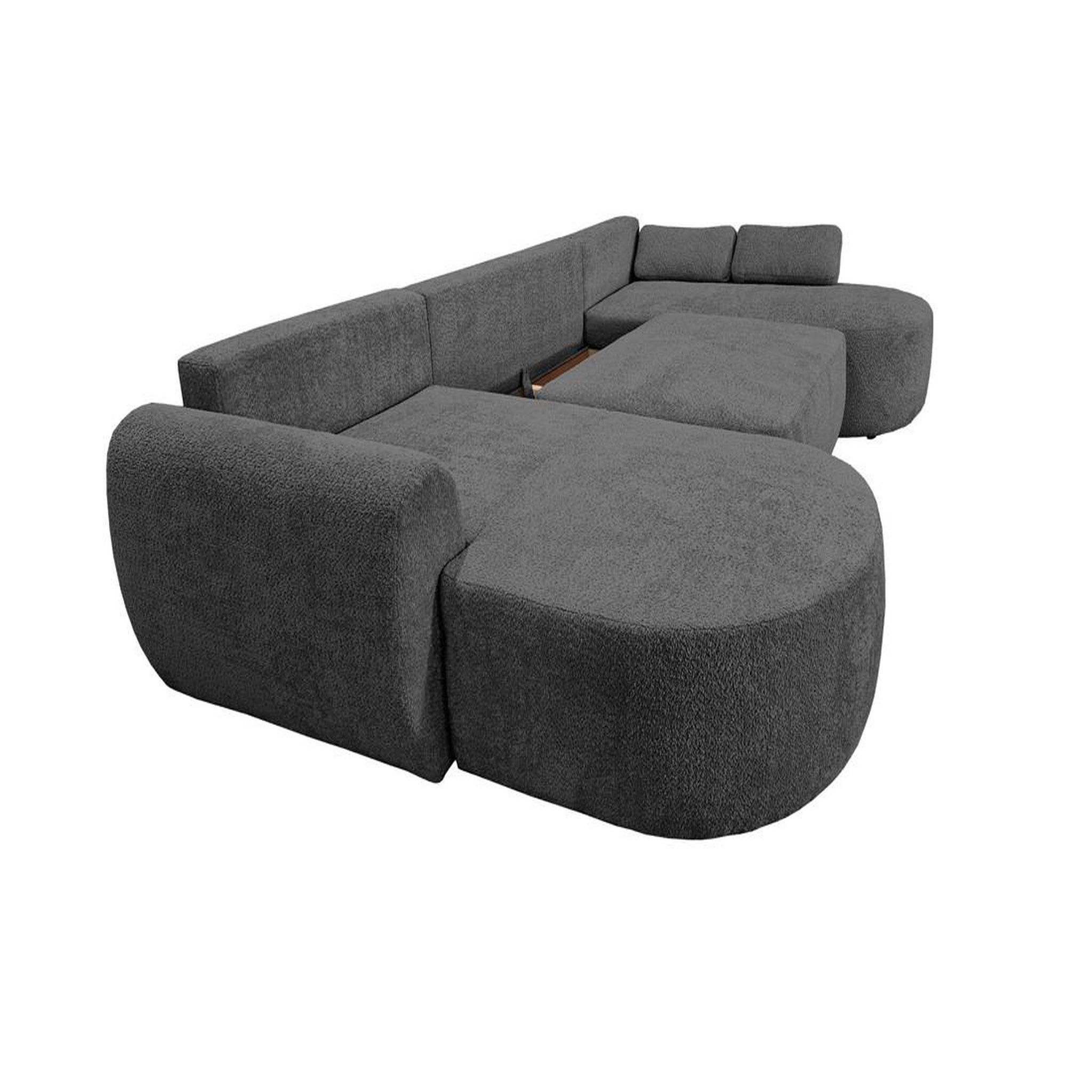 Voir la diapositive 3 : BEST MOBILIER Mahina - canapé panoramique en u 7 places - convertible avec coffre - en tissu bouclette