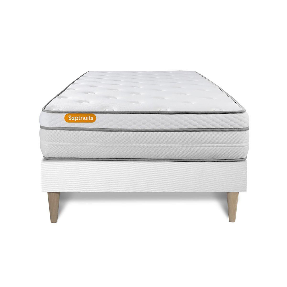 SEPTNUITS Matelas + sommier kit blanc Memo Luxe Ressorts ensachés + mémoire de forme MAXI épaisseur