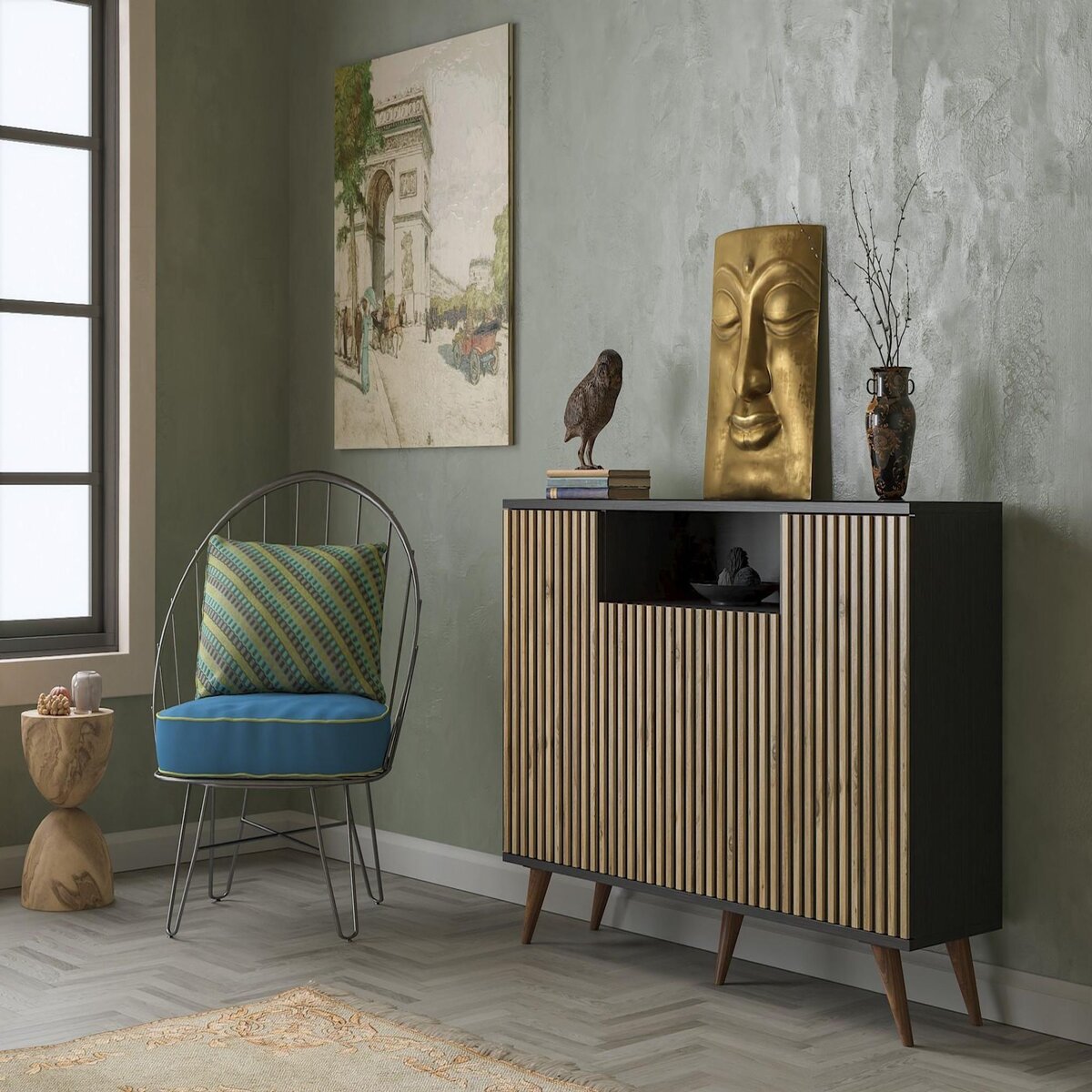 Habitat et Jardin Console en bois  FRN-9004-1  - 35 x 140 x 91 cm - Bois, Noir, Pin Atlantique