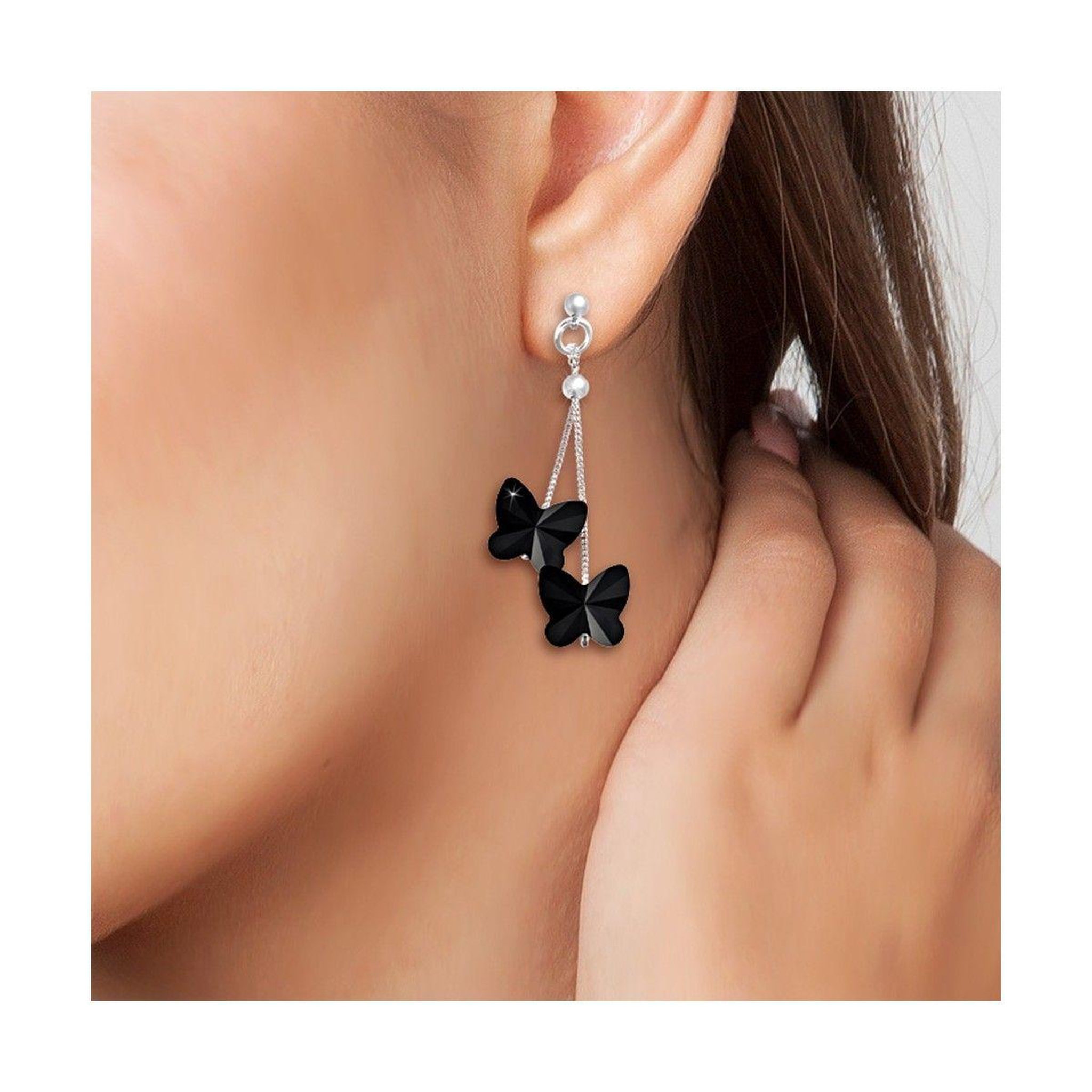 Voir la diapositive 2 : SC CRYSTAL Boucles d'oreilles SC Crystal papillons noirs ornées de Cristaux scintillants