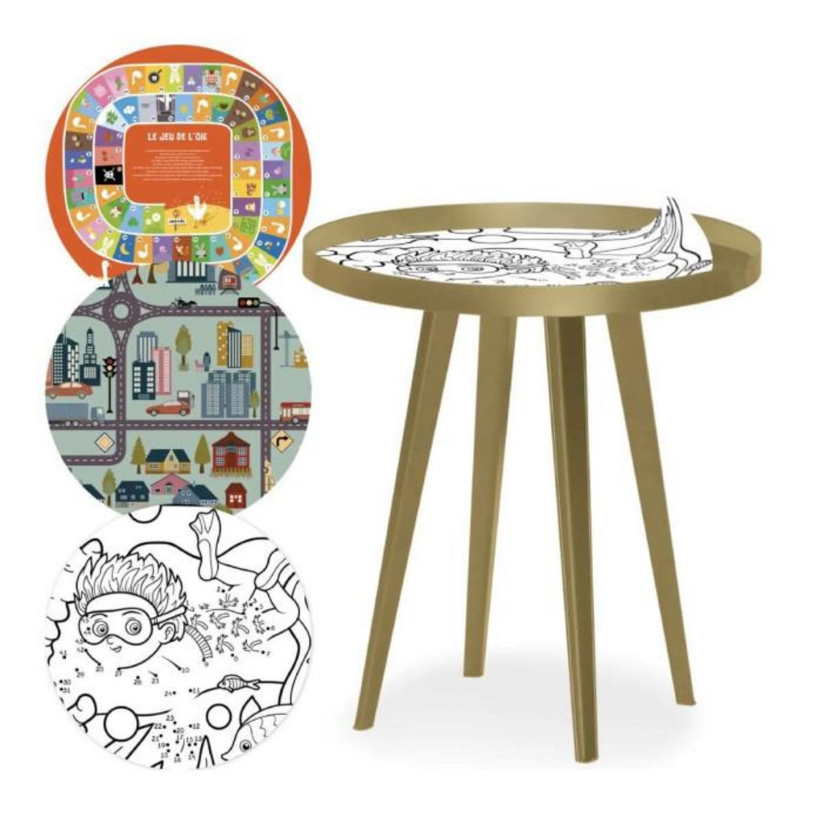 Paris Prix Table d'Appoint à Rebord 3 Covers  Kid  45cm Or