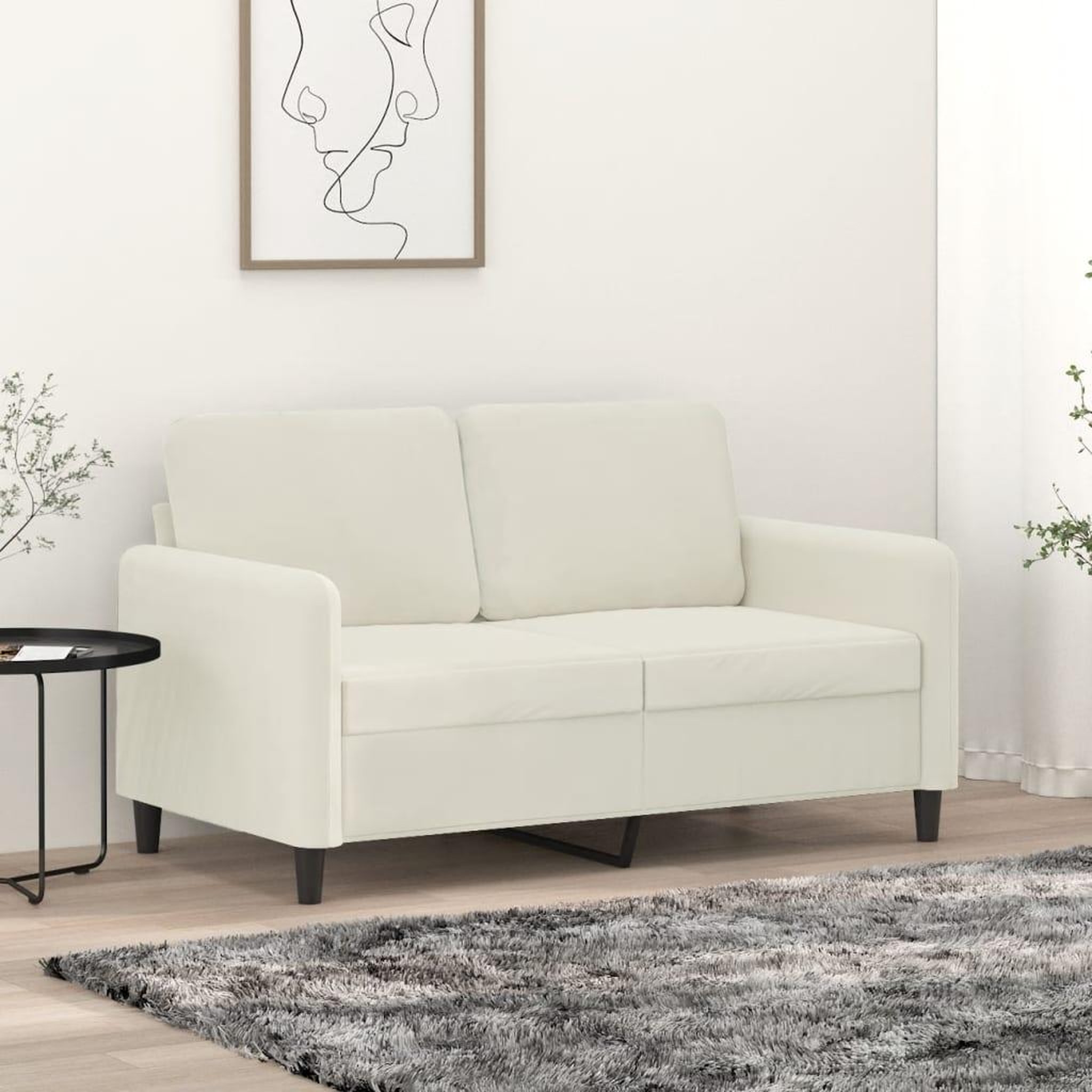 VIDAXL Canape a 2 places Creme 120 cm Velours