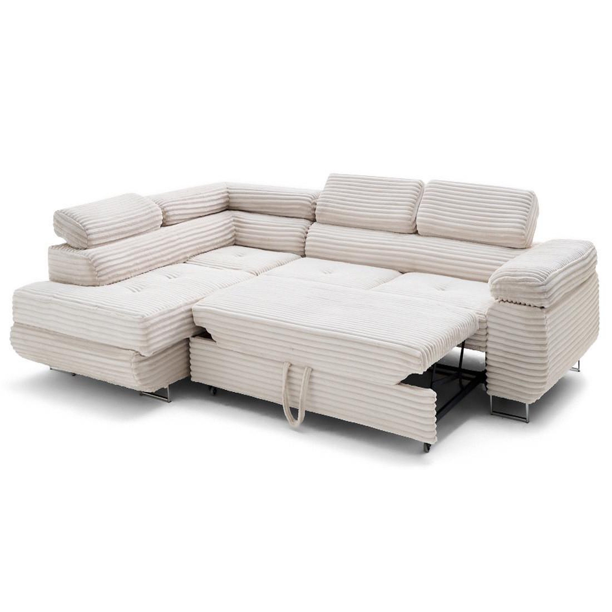 Voir la diapositive 5 : LISA DESIGN Zaria - canapé d'angle gauche 5 places convertible avec coffre et têtières en velours côtelé grosses côtes