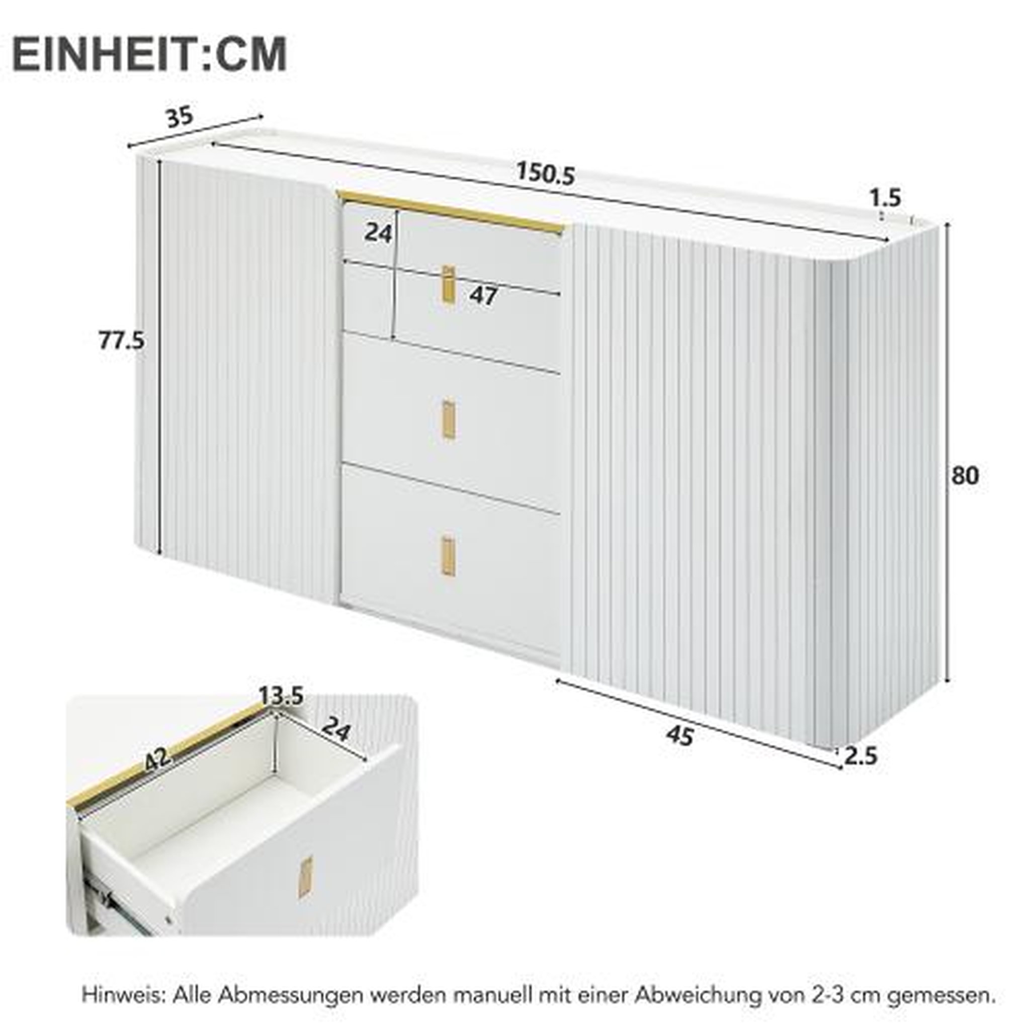 Voir la diapositive 3 : MERAX Buffet 2 porte(s) 3 tiroir(s) - 150 cm blanc led panneau de particules