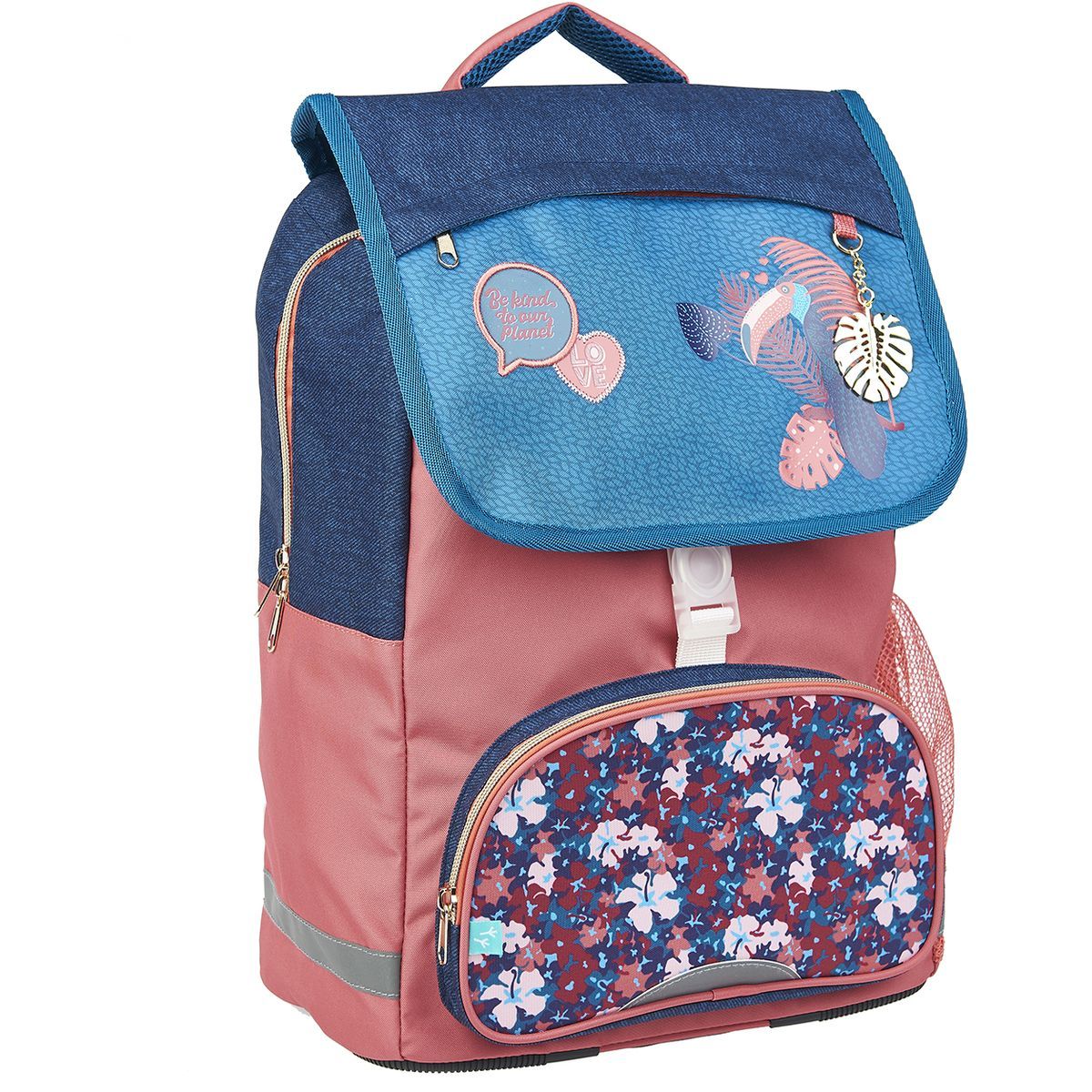 AUCHAN Sac à dos 2 compartiments 38 cm bleu et rose Nature Lover